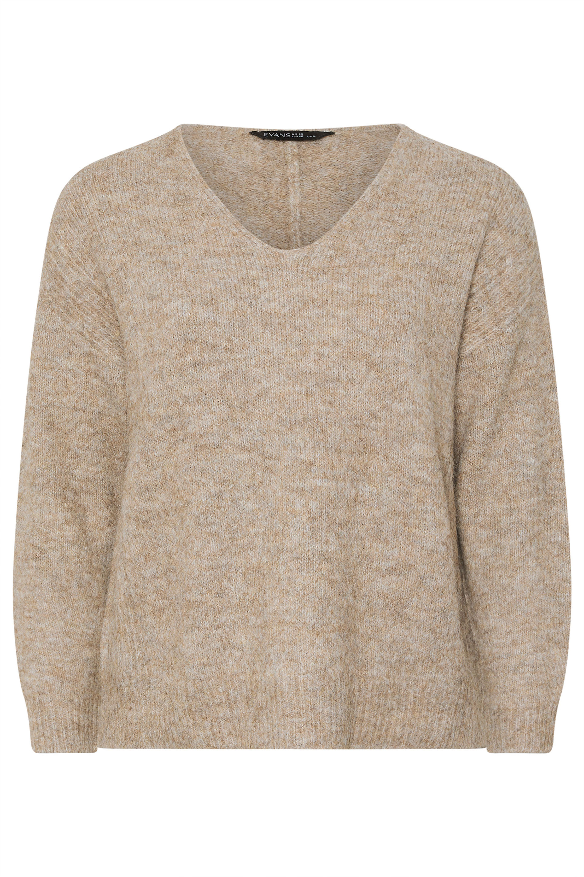 EVANS Plus Size Natural Brown Knitted V-Neck Jumper | Evans  7