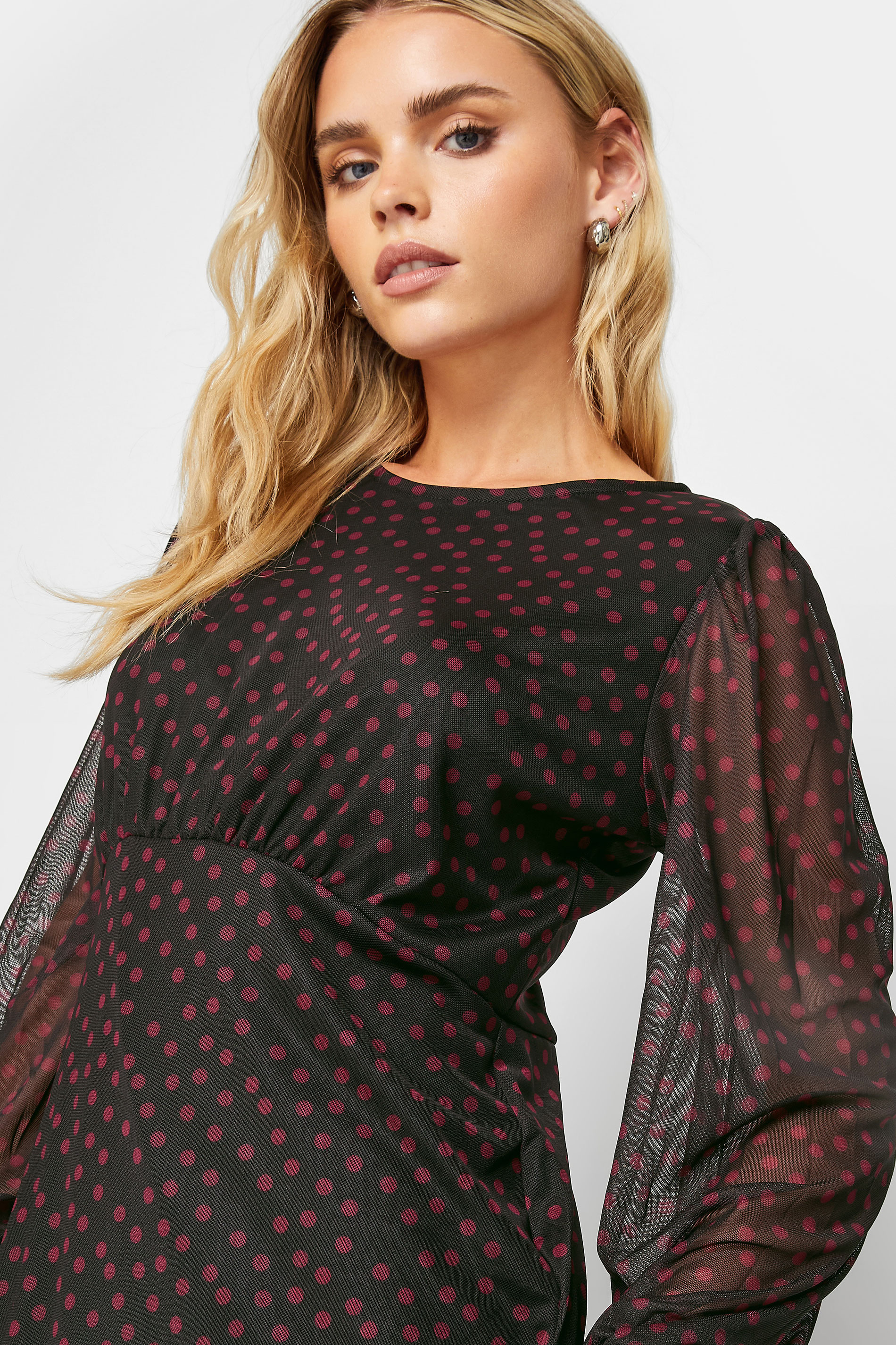 PixieGirl Black & Red Polka Dot Print Mesh Dress | PixieGirl  4