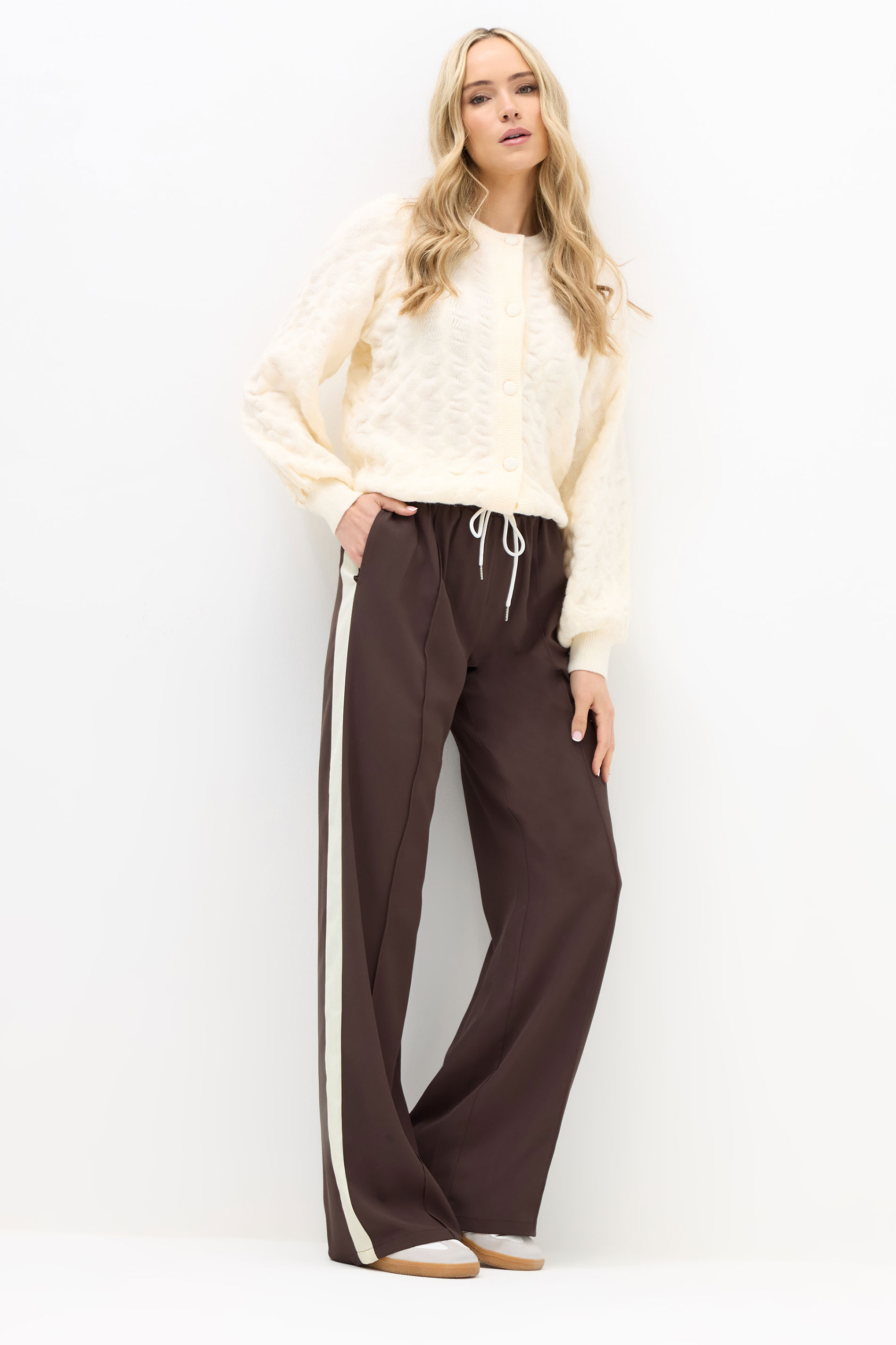 LTS Tall Brown Side Stripe Wide Leg Trousers | Long Tall Sally 3