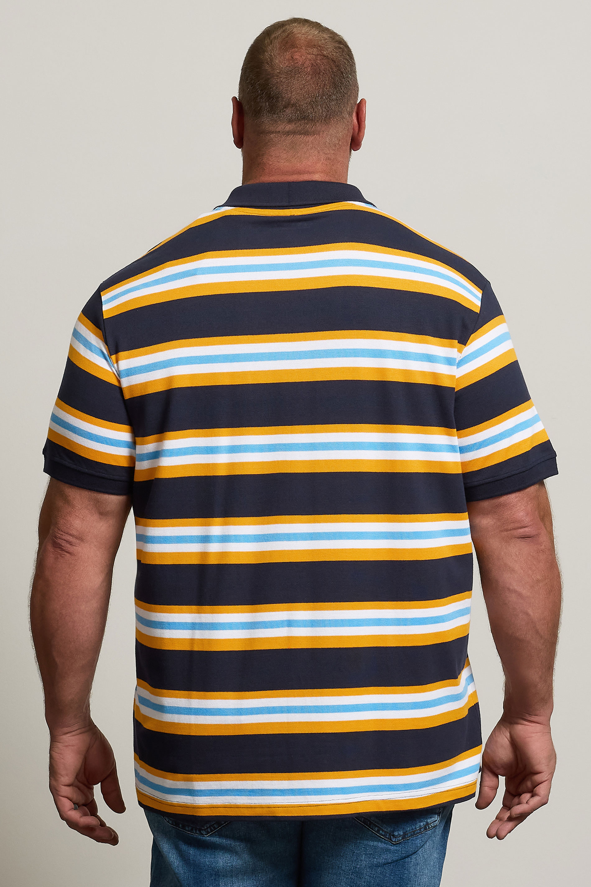 BadRhino Big & Tall Navy Blue & Yellow Striped Polo Shirt | BadRhino 2
