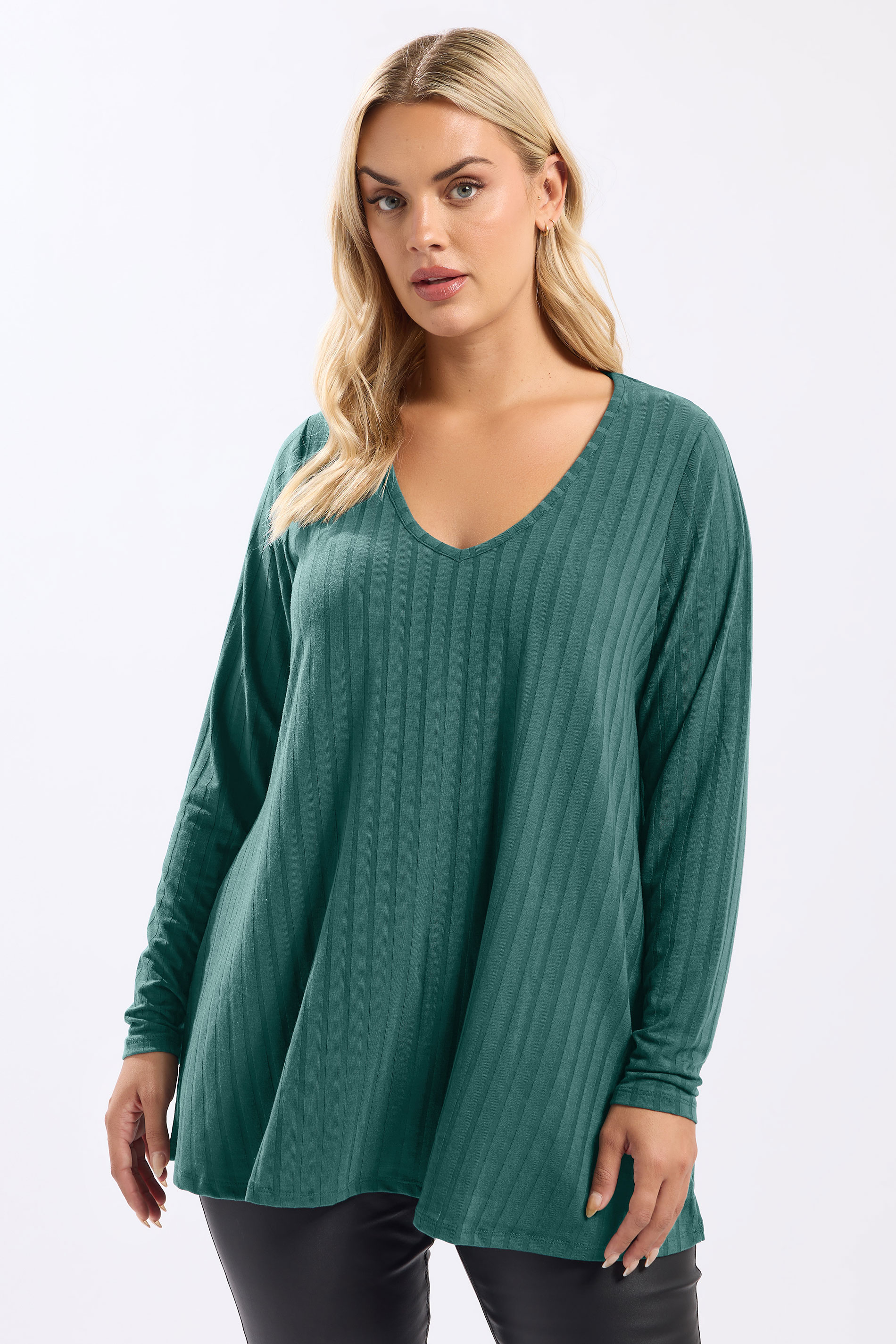 YOURS Plus Size Teal Blue Ribbed Swing T-Shirt | Yours Clothing 3