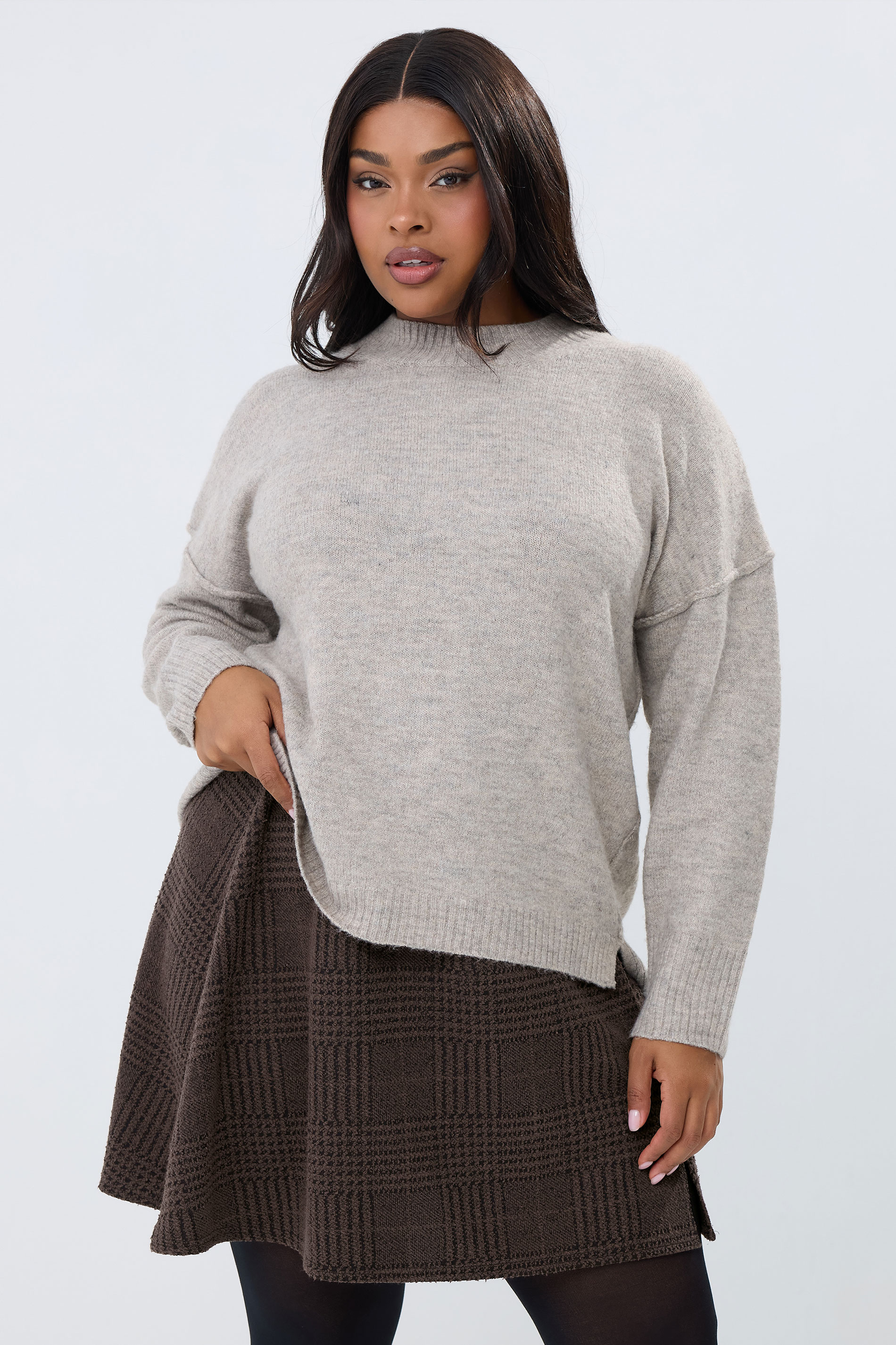 YOURS Plus Size Brown Check Mini Skirt | Yours Clothing 3