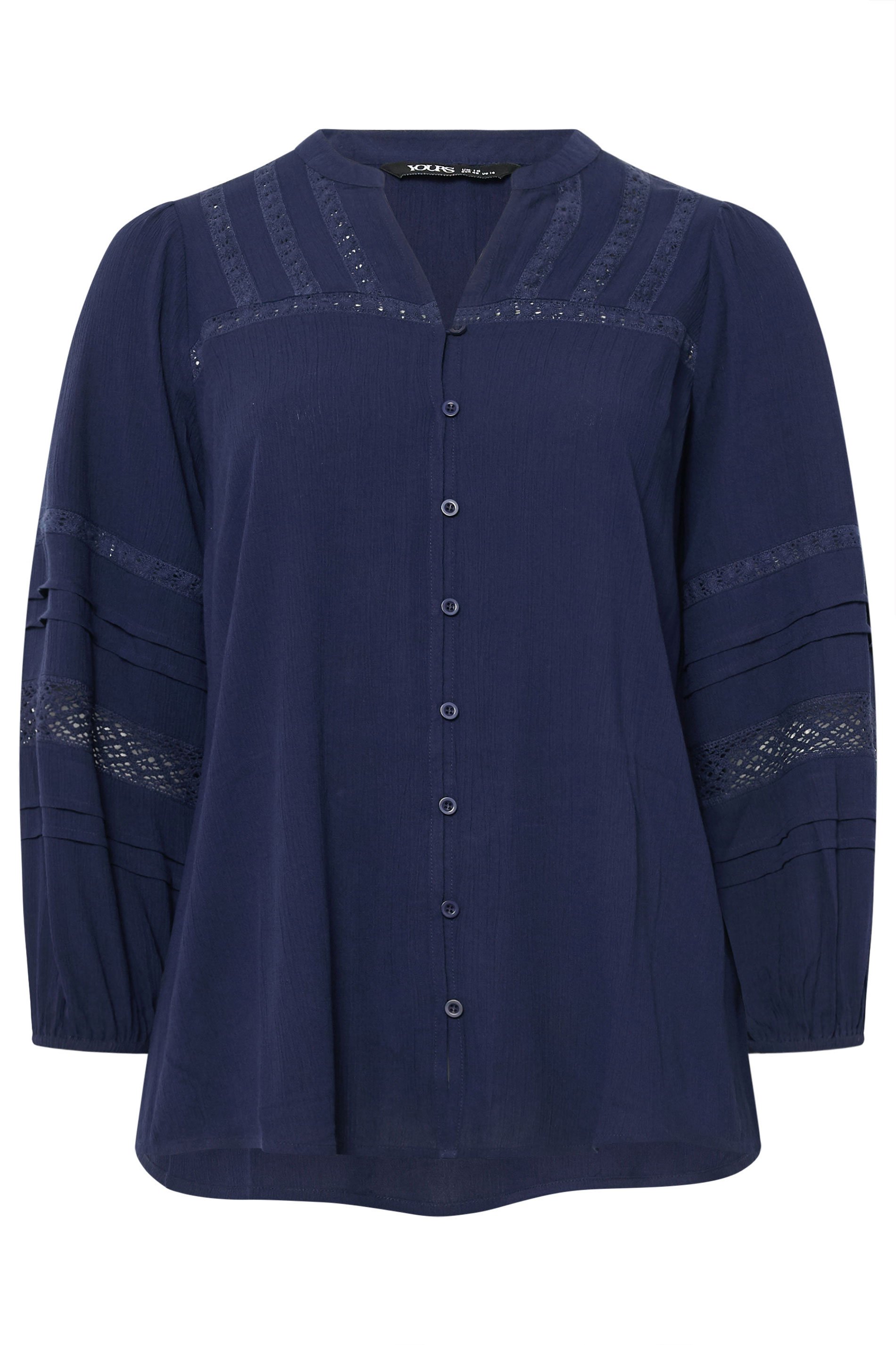 YOURS Curve Navy Blue Notch Neck Crochet Blouse | Yours Clothing  5