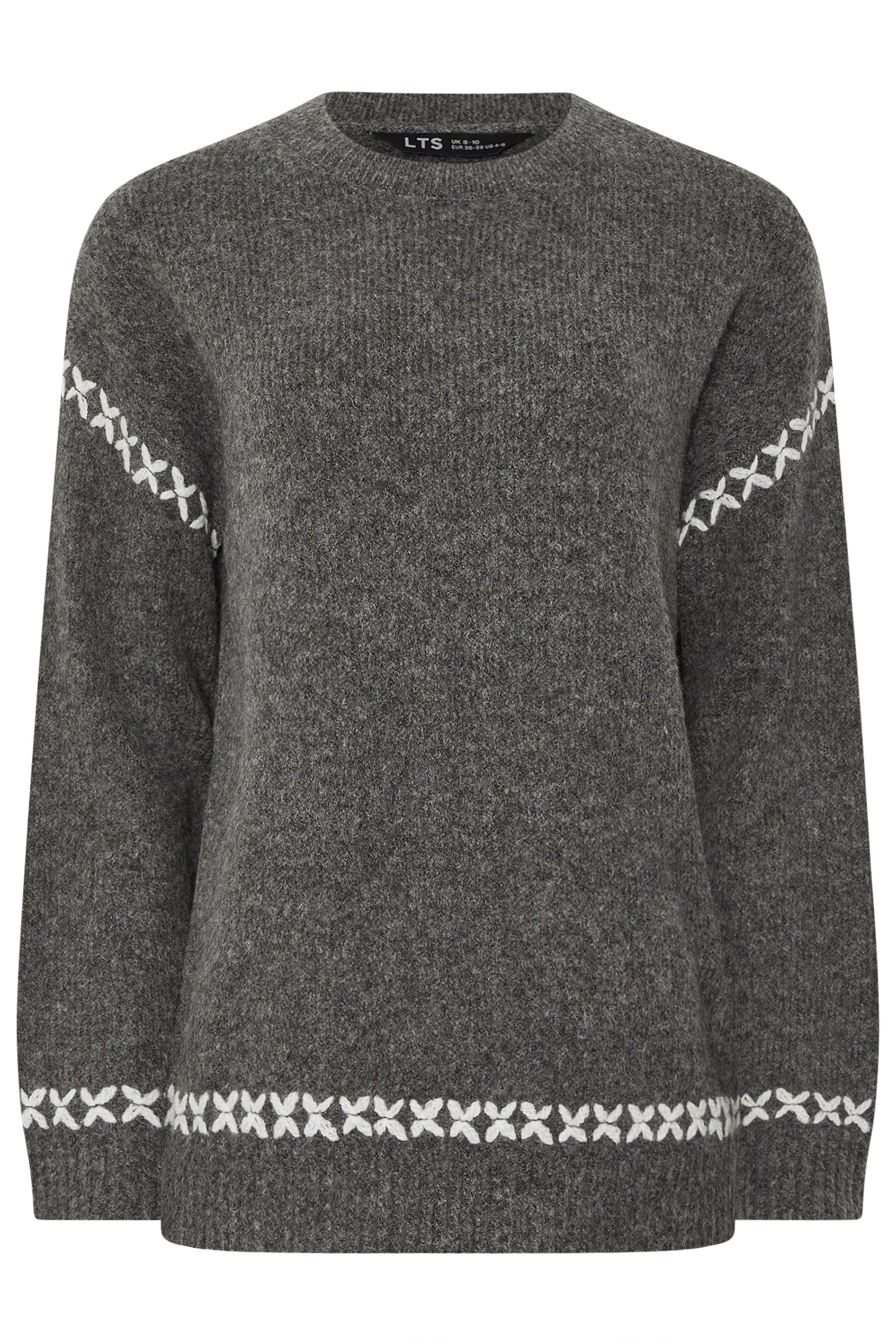LTS Tall Grey Knitted Cross Stitch Jumper | Long Tall Sally 5