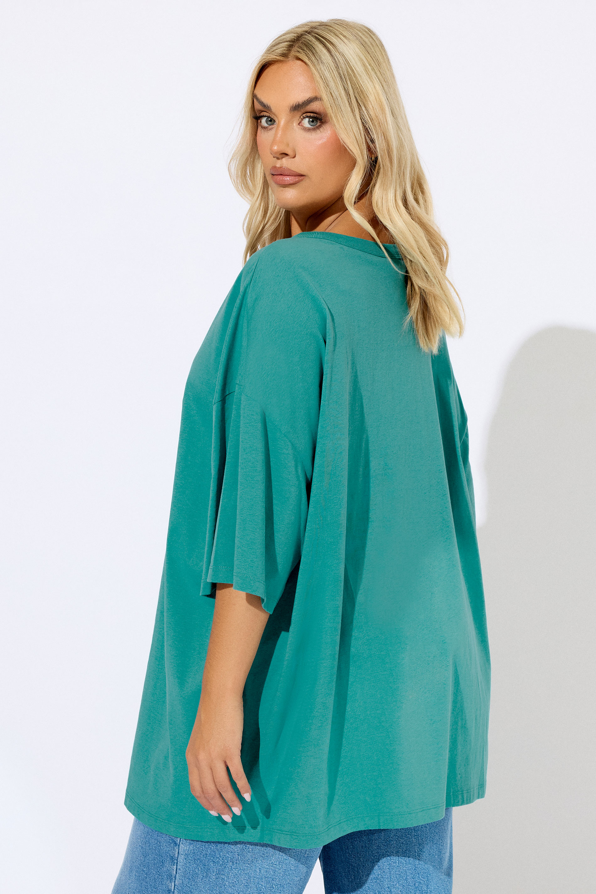 YOURS Plus Size Teal Blue Oversized Boxy T-Shirt | Yours Clothing 2