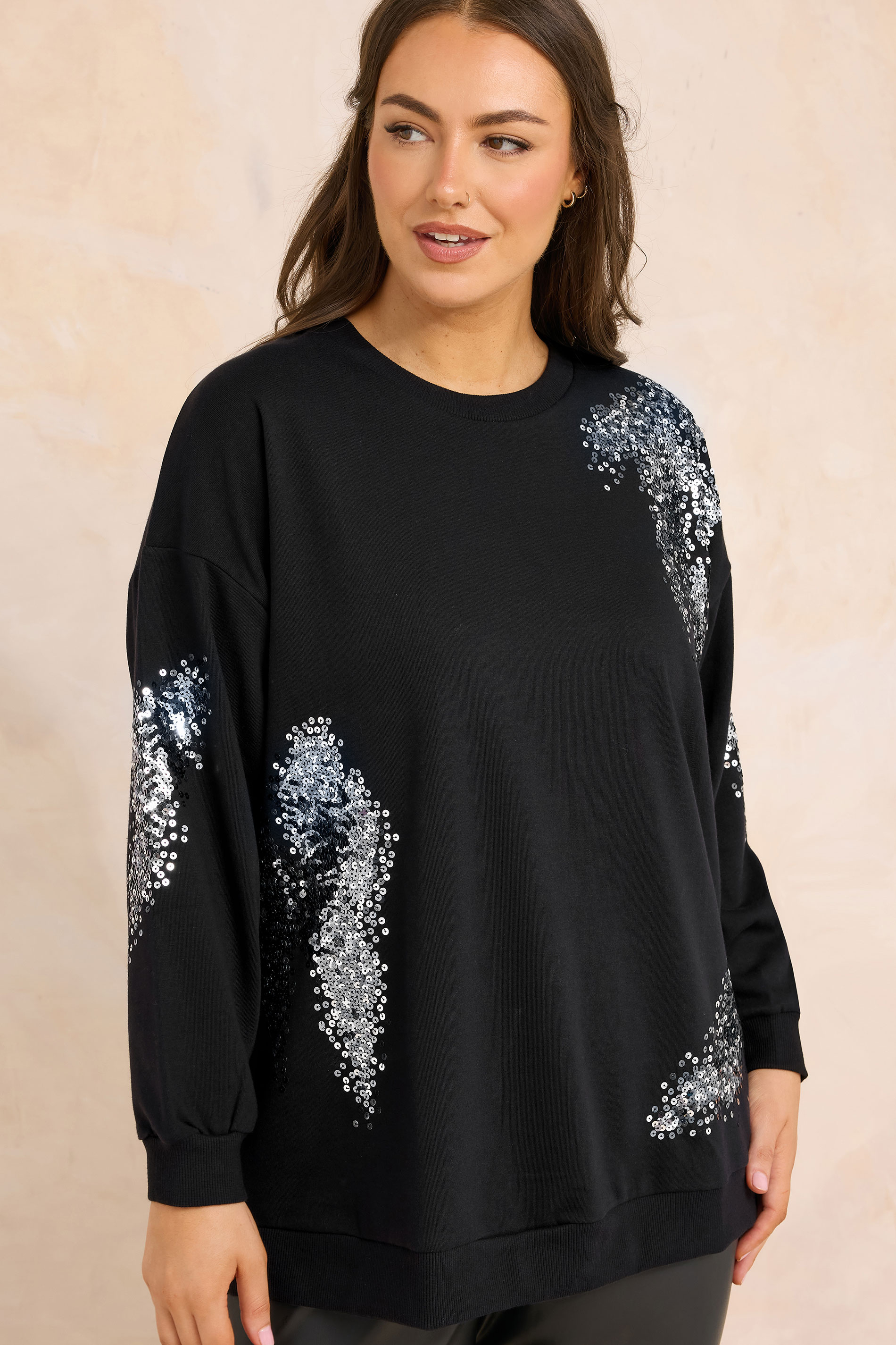 EVANS Plus Size Black & Silver Sequin Embellished Sweatshirt | Evans 3