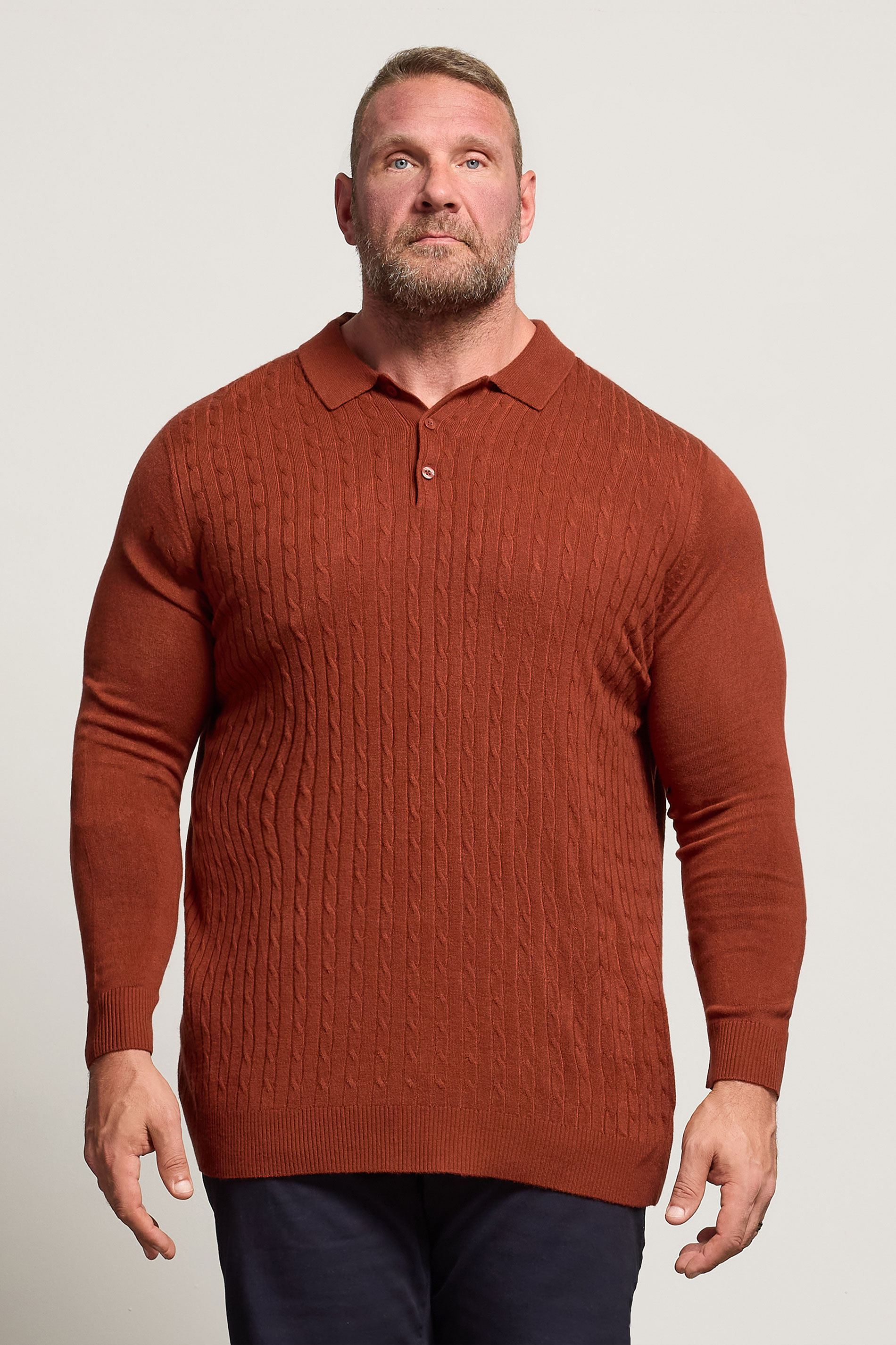 BadRhino Big & Tall Burnt Red Cable Knit Polo Shirt | BadRhino 3