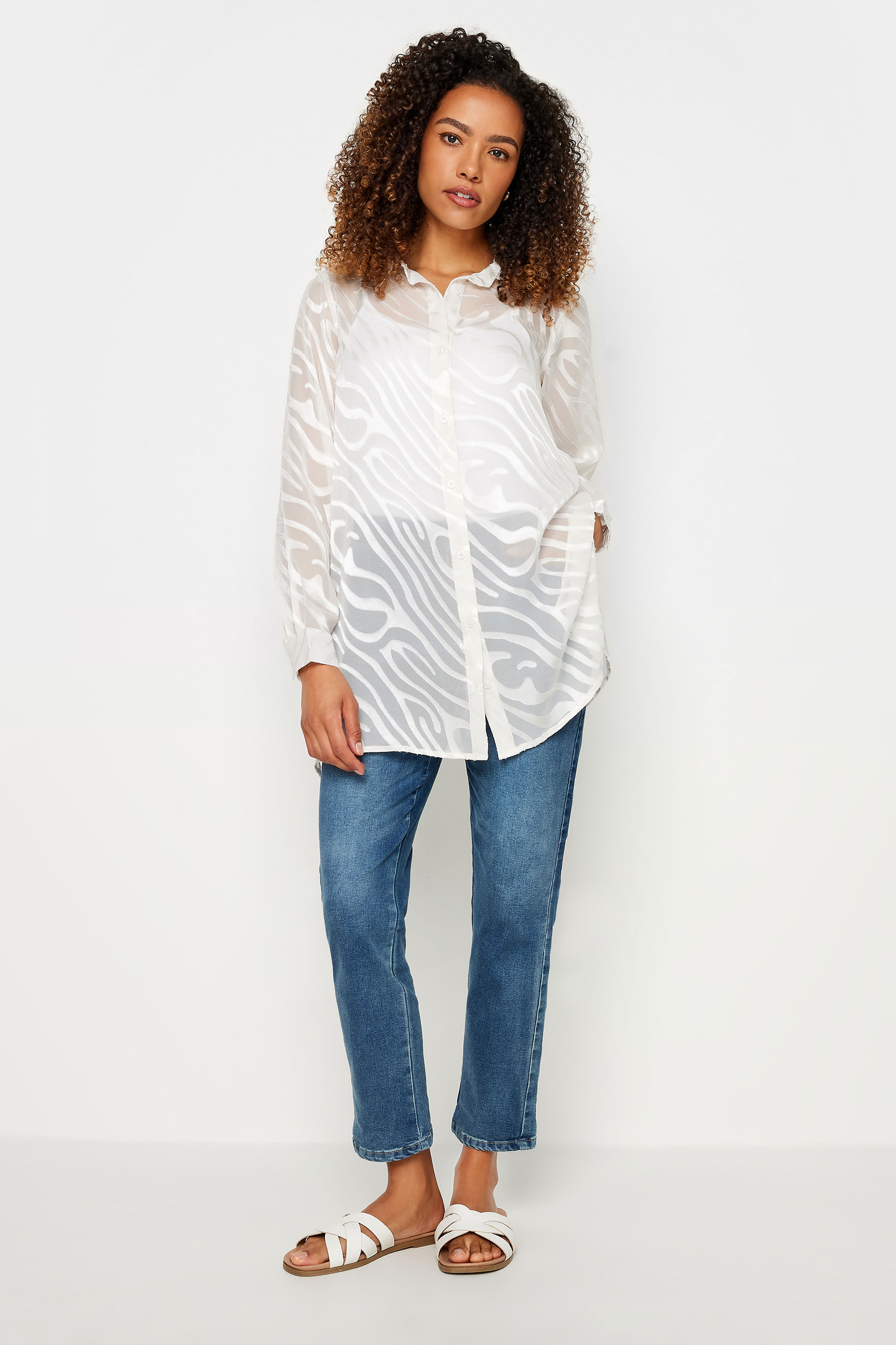 M&Co White Zebra Print Long Sleeve Mesh Shirt | M&Co 2