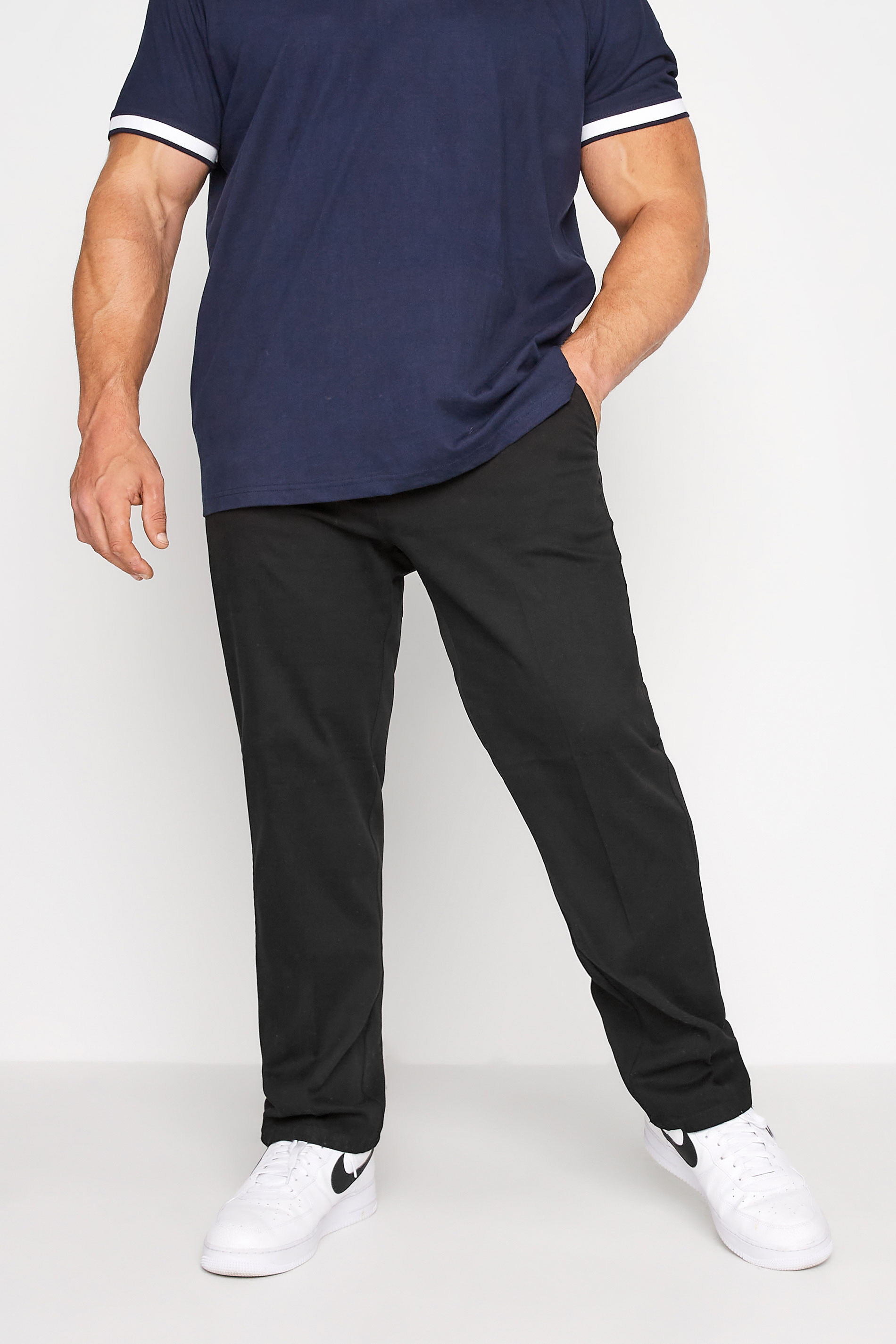 D555 Big & Tall Black Extendable Waist Stretch Chinos | BadRhino 3