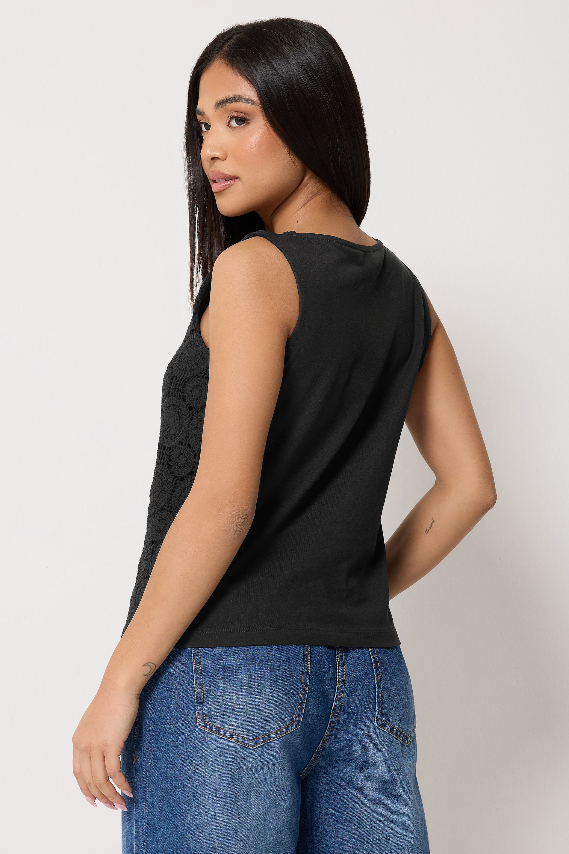 M&Co Petite Black Crochet Cotton Sleeveless Top | M&Co 2