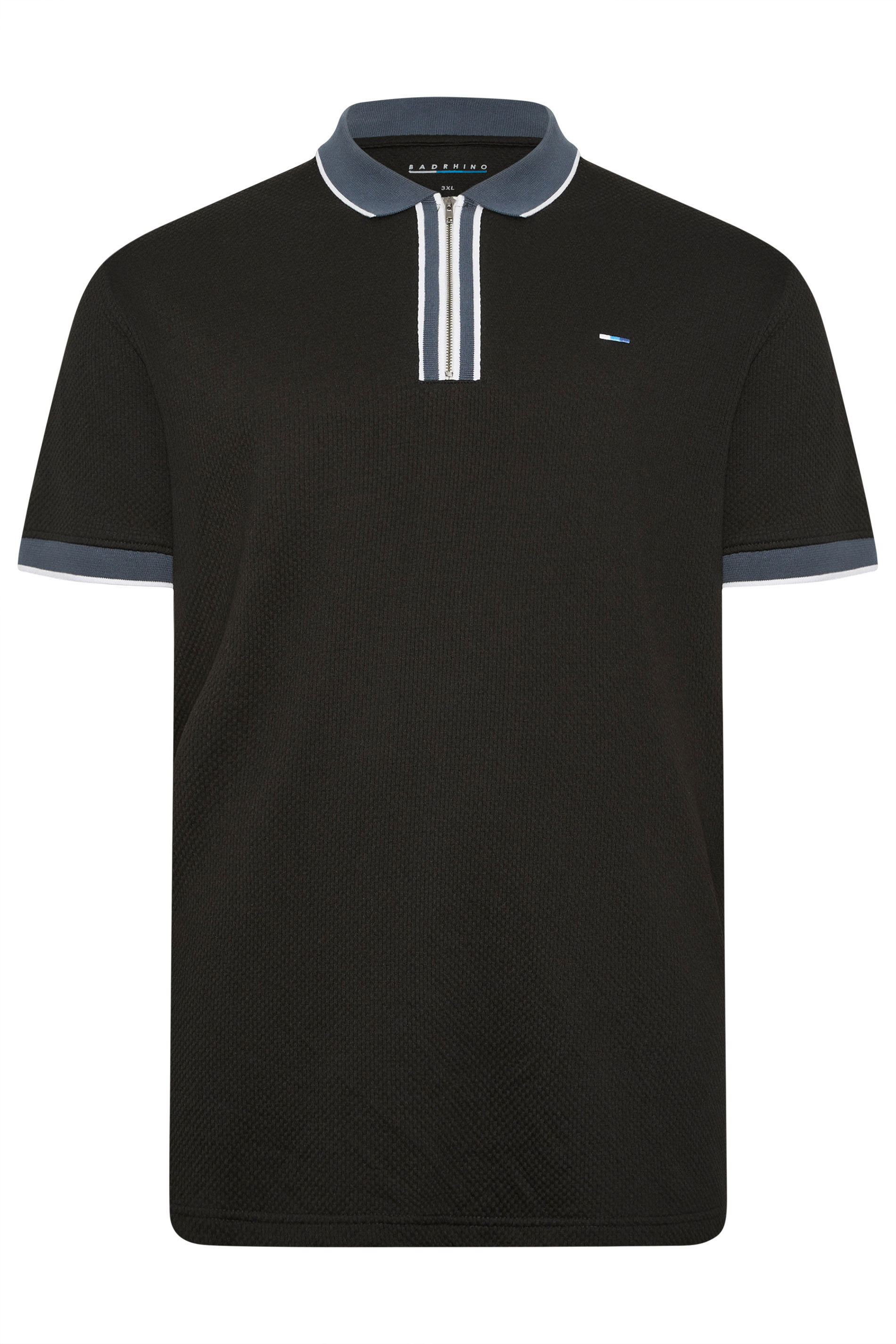 BadRhino Big & Tall Navy Blue Waffle Texture Zip Polo Shirt | BadRhino 6