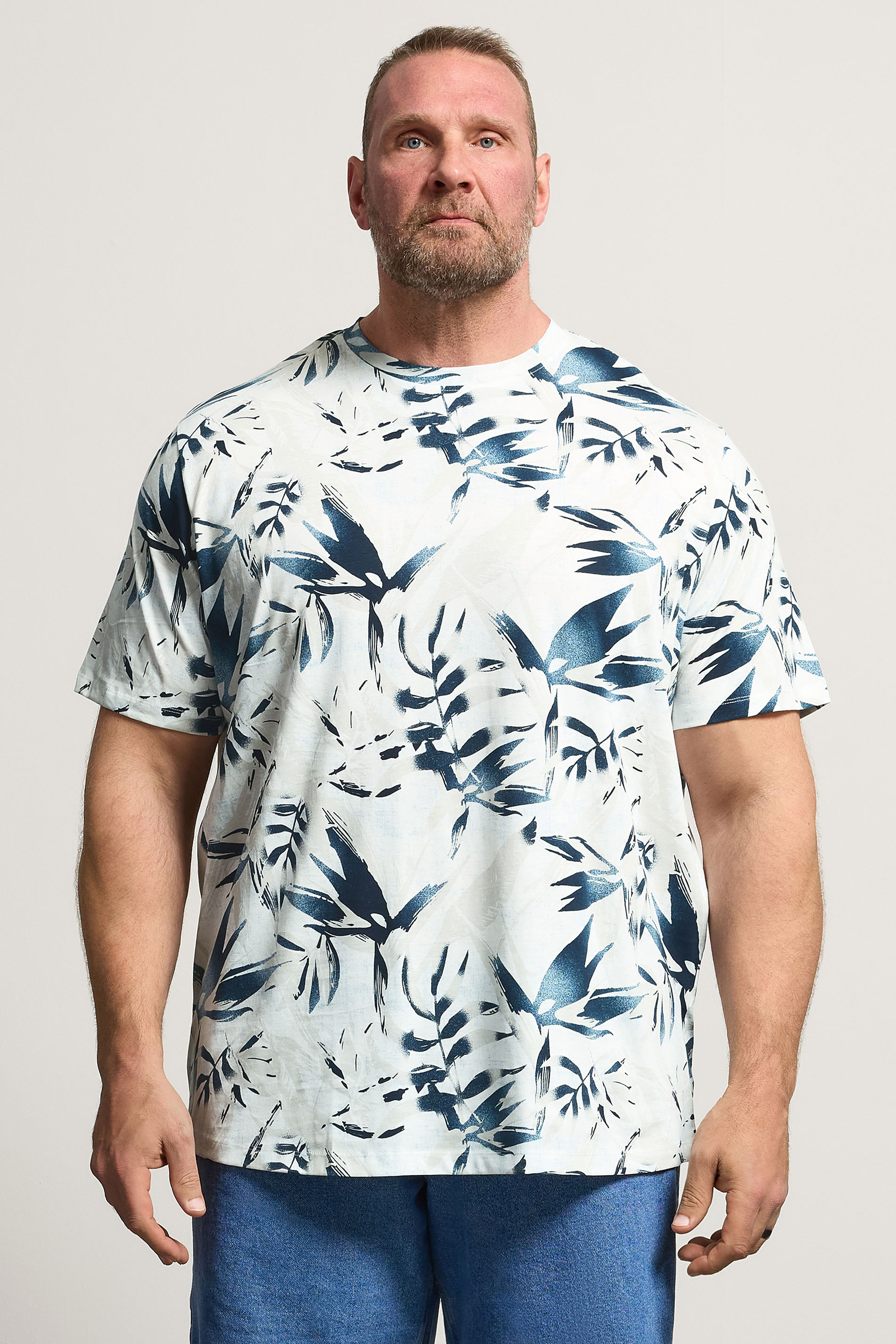 JACK & JONES Big & Tall Off White Leaf Printed T-Shirt | BadRhino 3