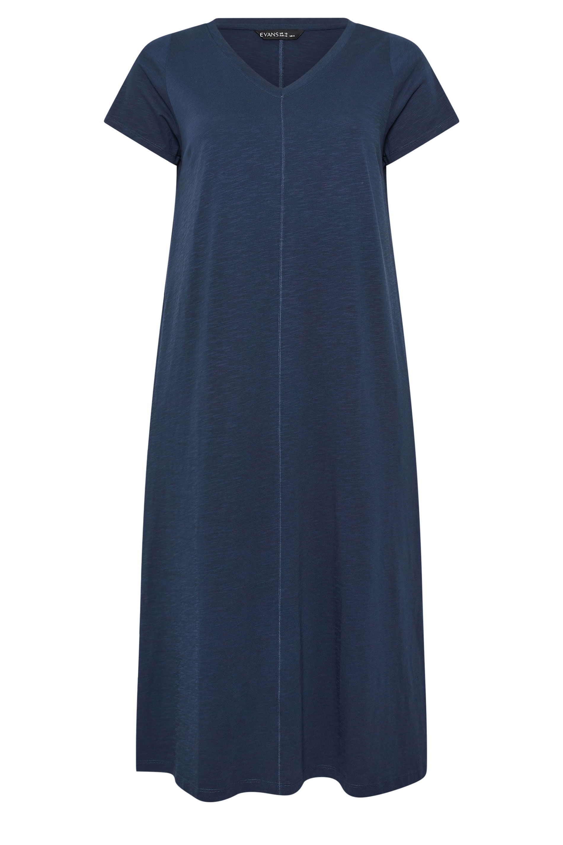 EVANS Plus Size Navy Blue Premium Cotton Dress | Evans 7