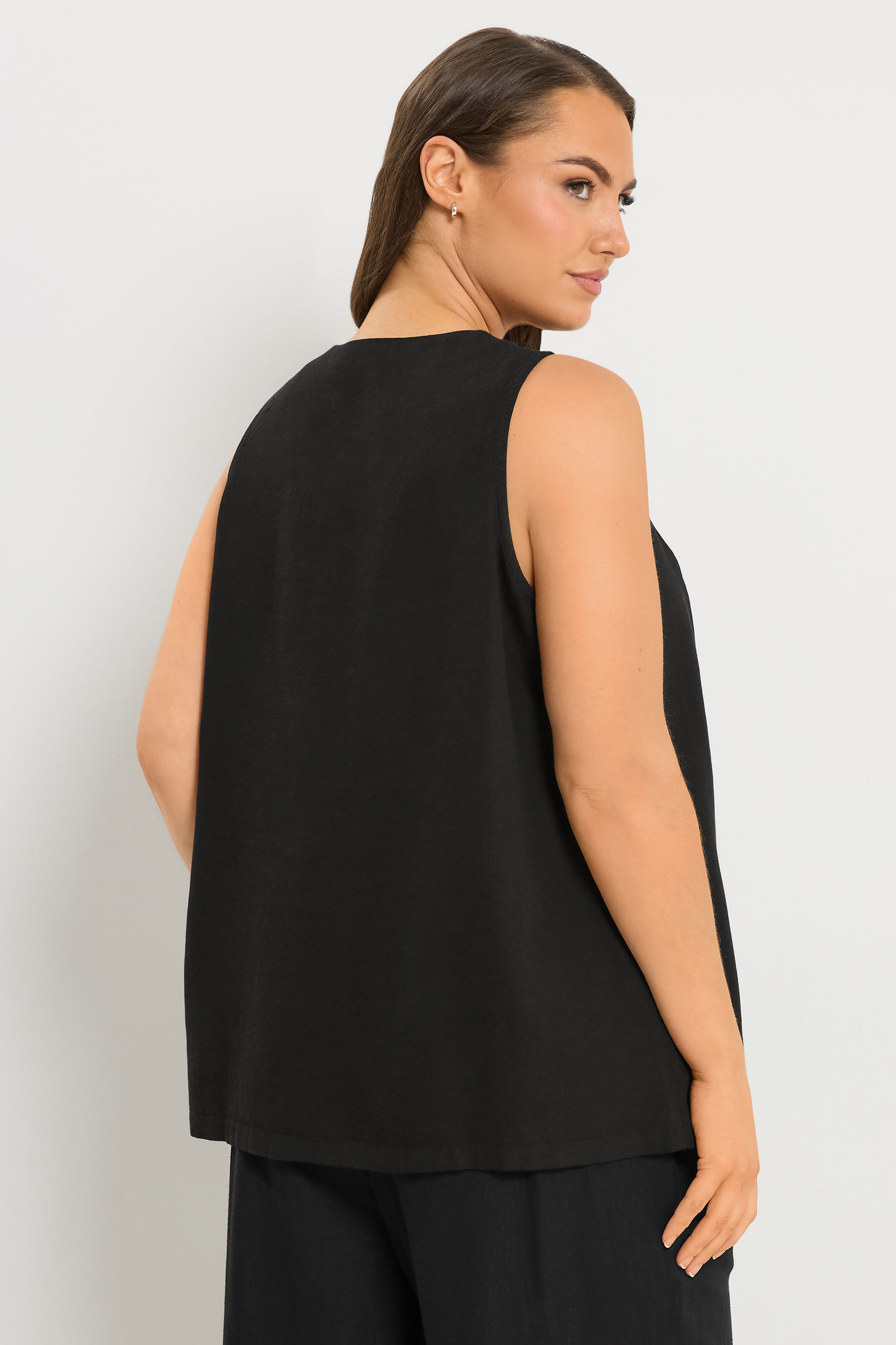 YOURS Plus Size Black Linen Waistcoat | Yours Clothing 2
