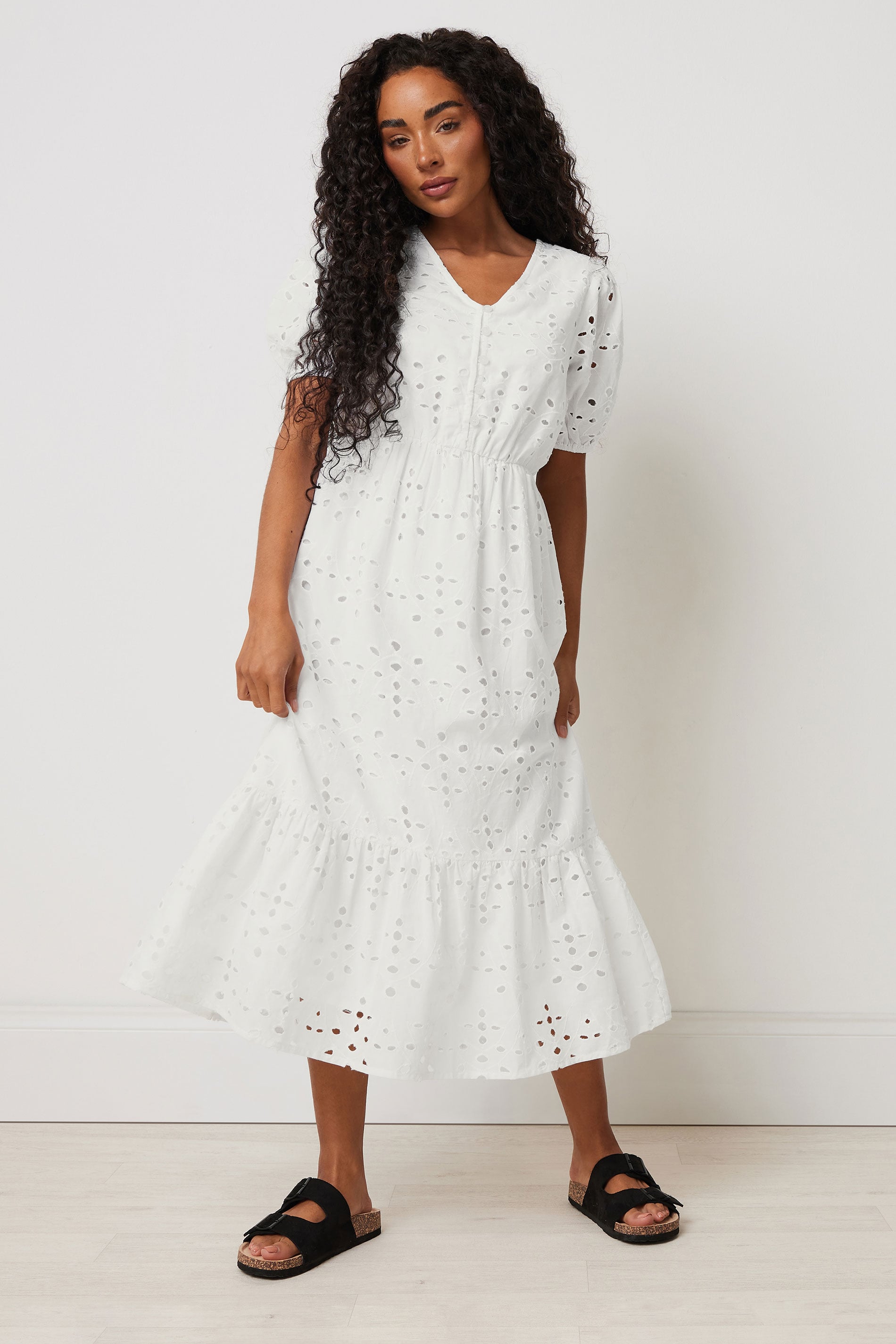 M&Co Petite White Cotton Broderie Tiered Dress | M&Co 4