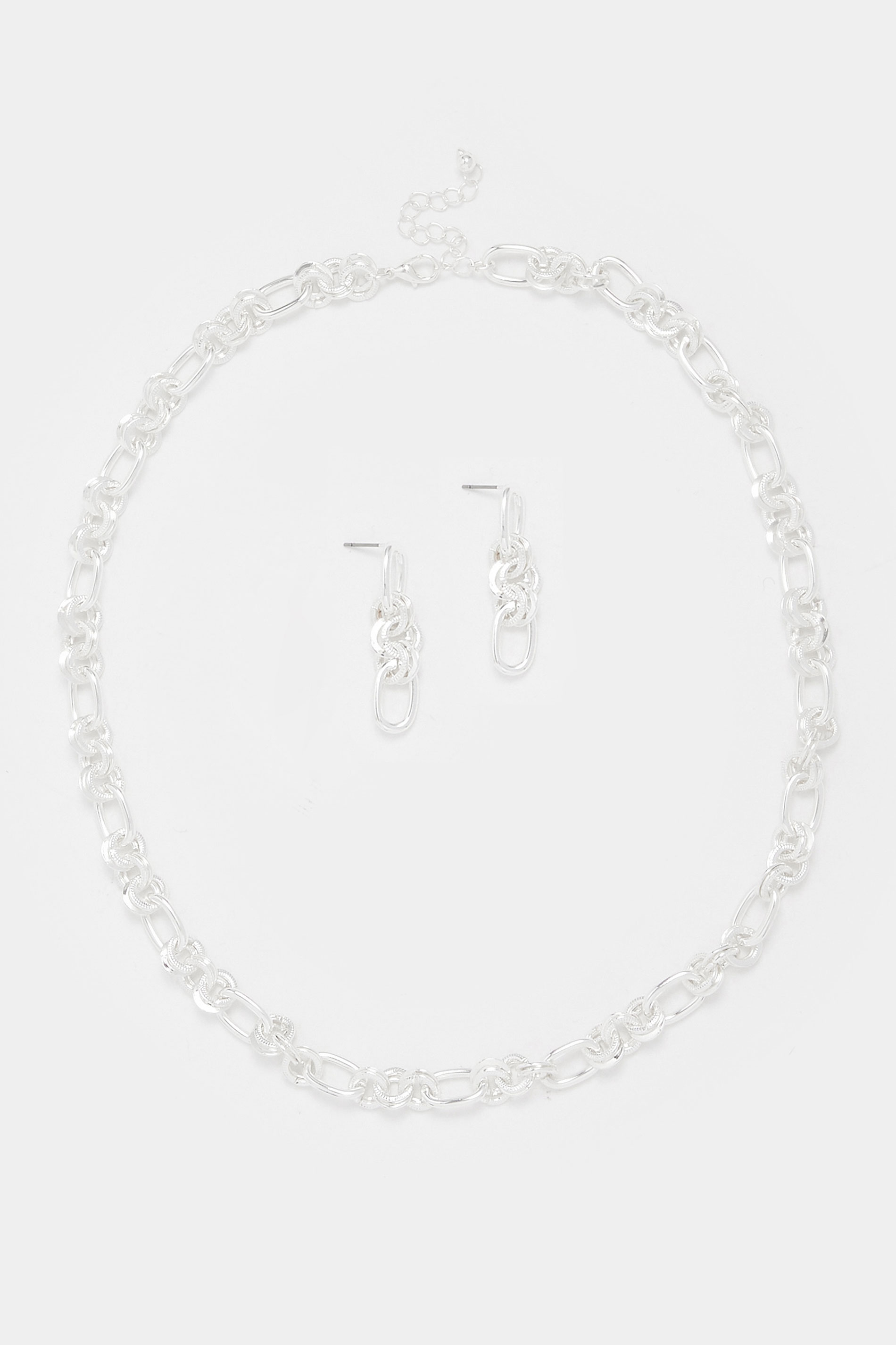 Silver Tone Chain Necklace & Earring Set | Yours Clothing 3