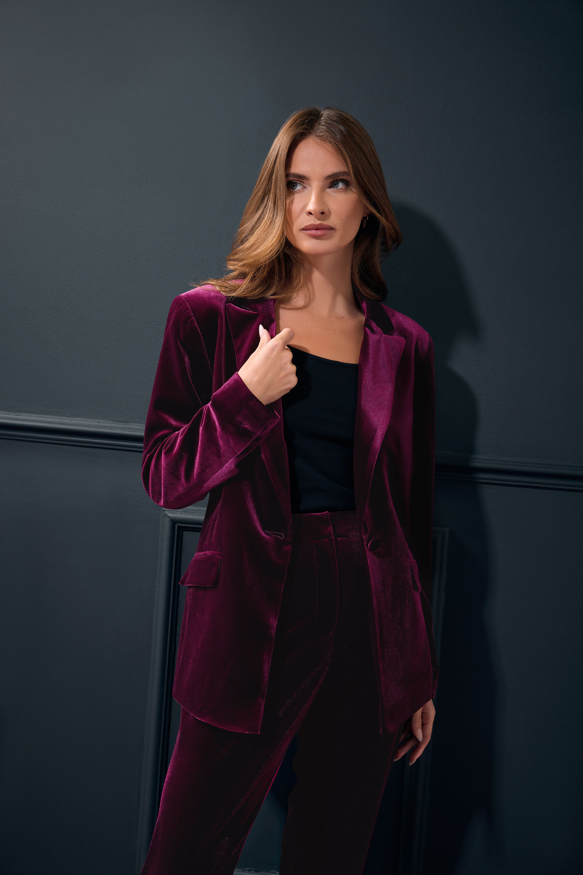 M&Co Berry Red Velvet Blazer | M&Co 3