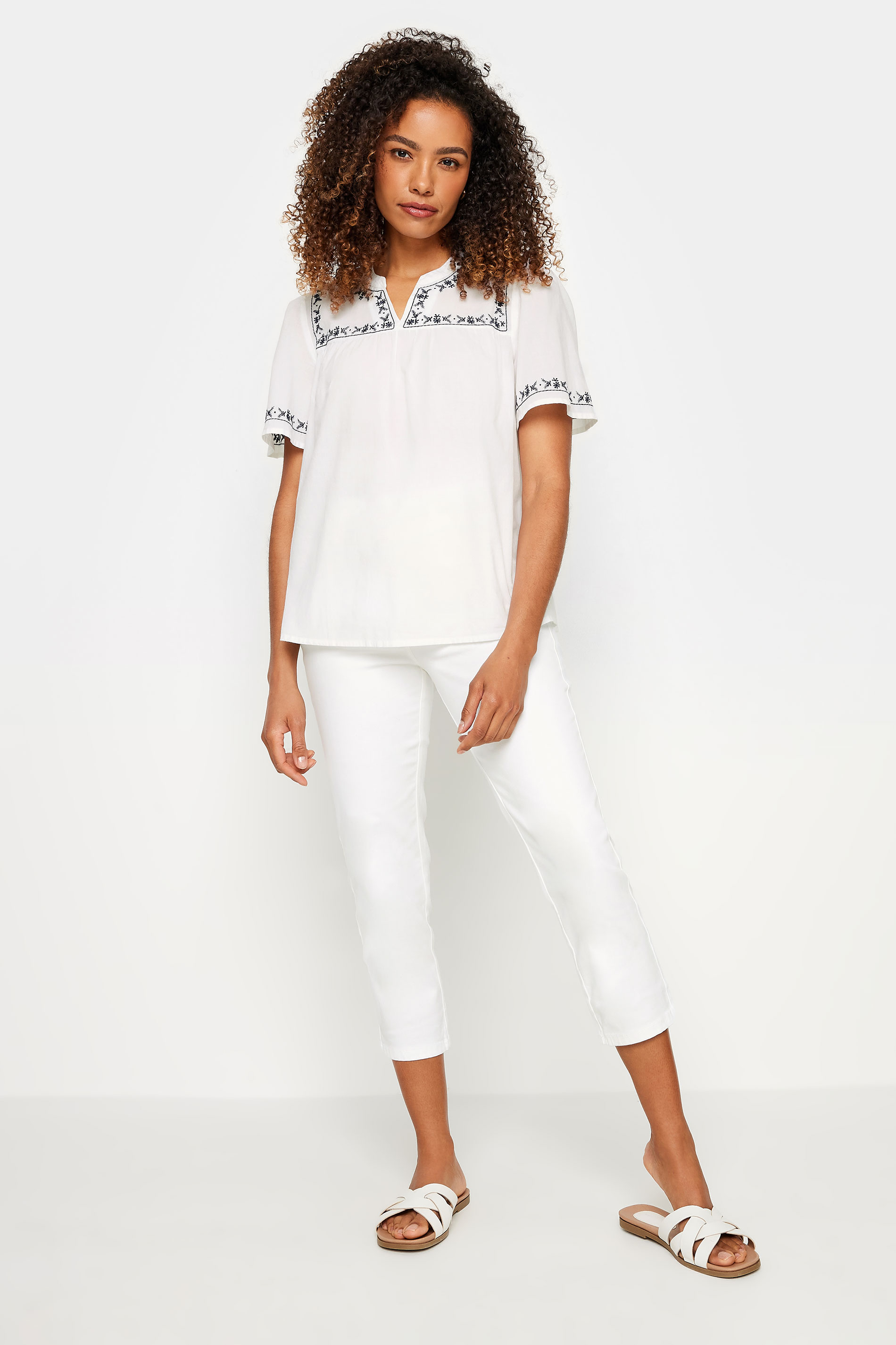 M&Co White Embroidered Cotton Dobby Blouse | M&Co 2