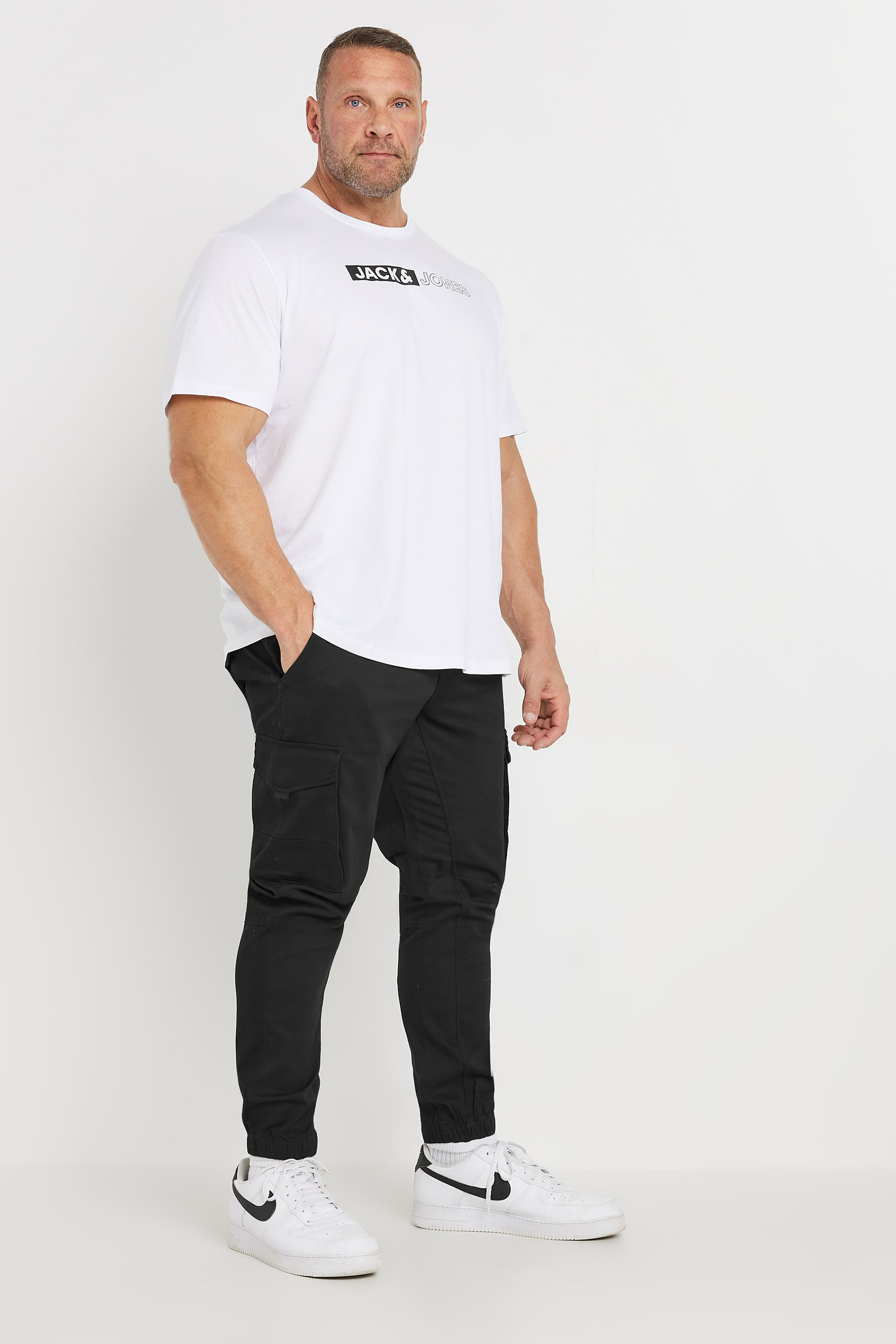 JACK & JONES Big & Tall Black 'Paul' Cargo Trousers | BadRhino 1