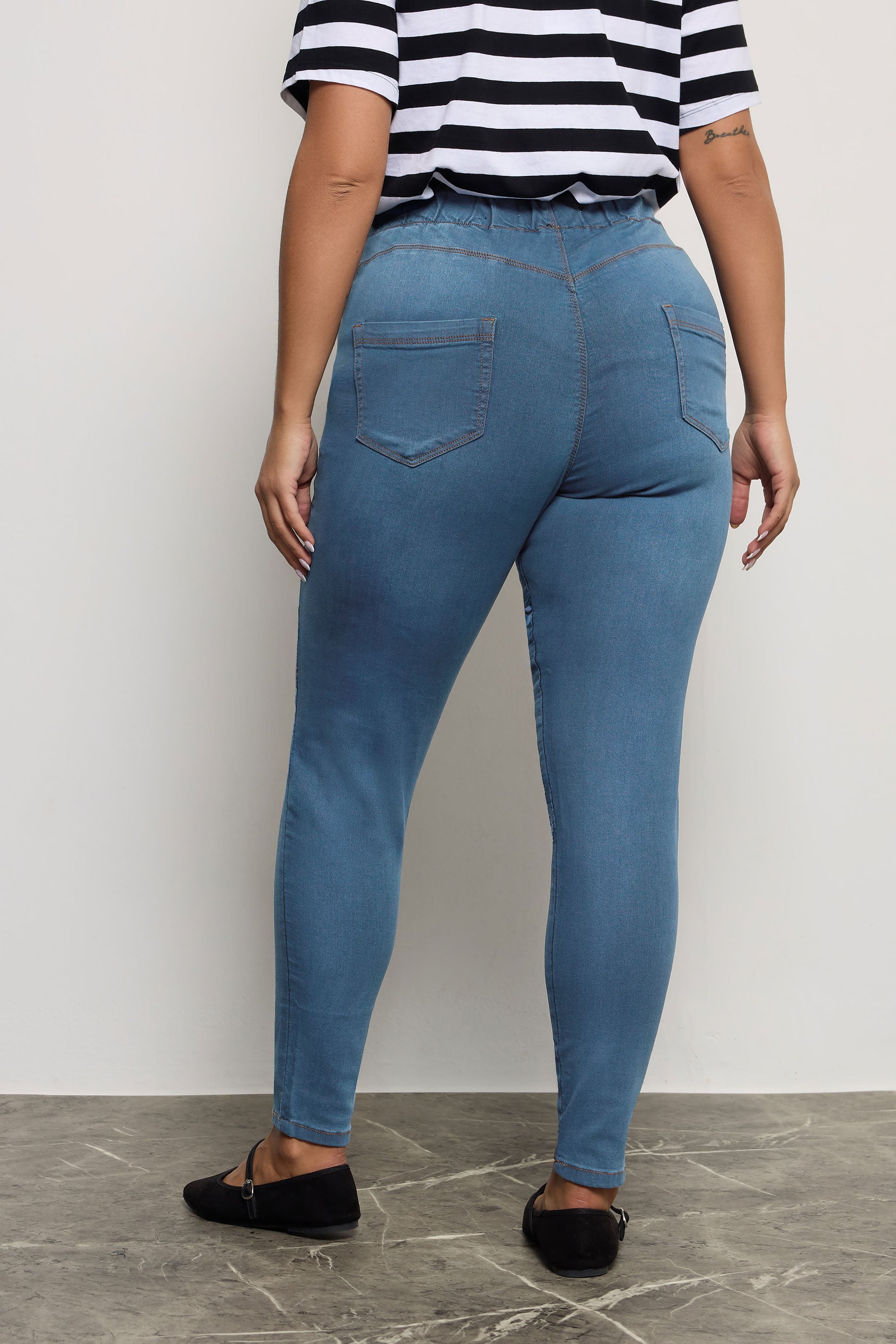 YOURS FOR GOOD Mid Blue Pull On Bum Shaper LOLA Jeggings | Yours Clothing 2