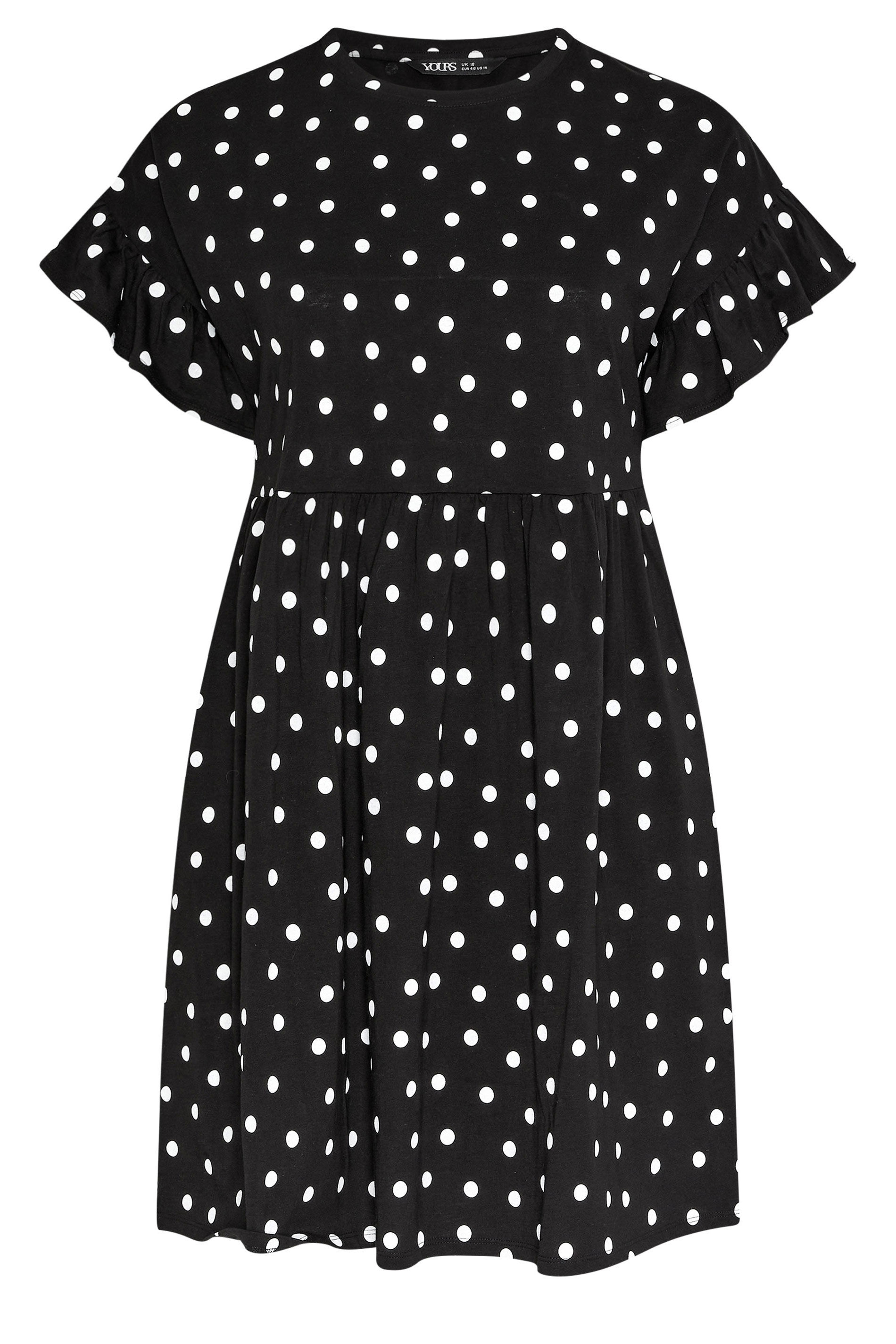 YOURS Plus Size Black Polka Dot Frill Sleeve Tunic Dress | Yours Clothing 5