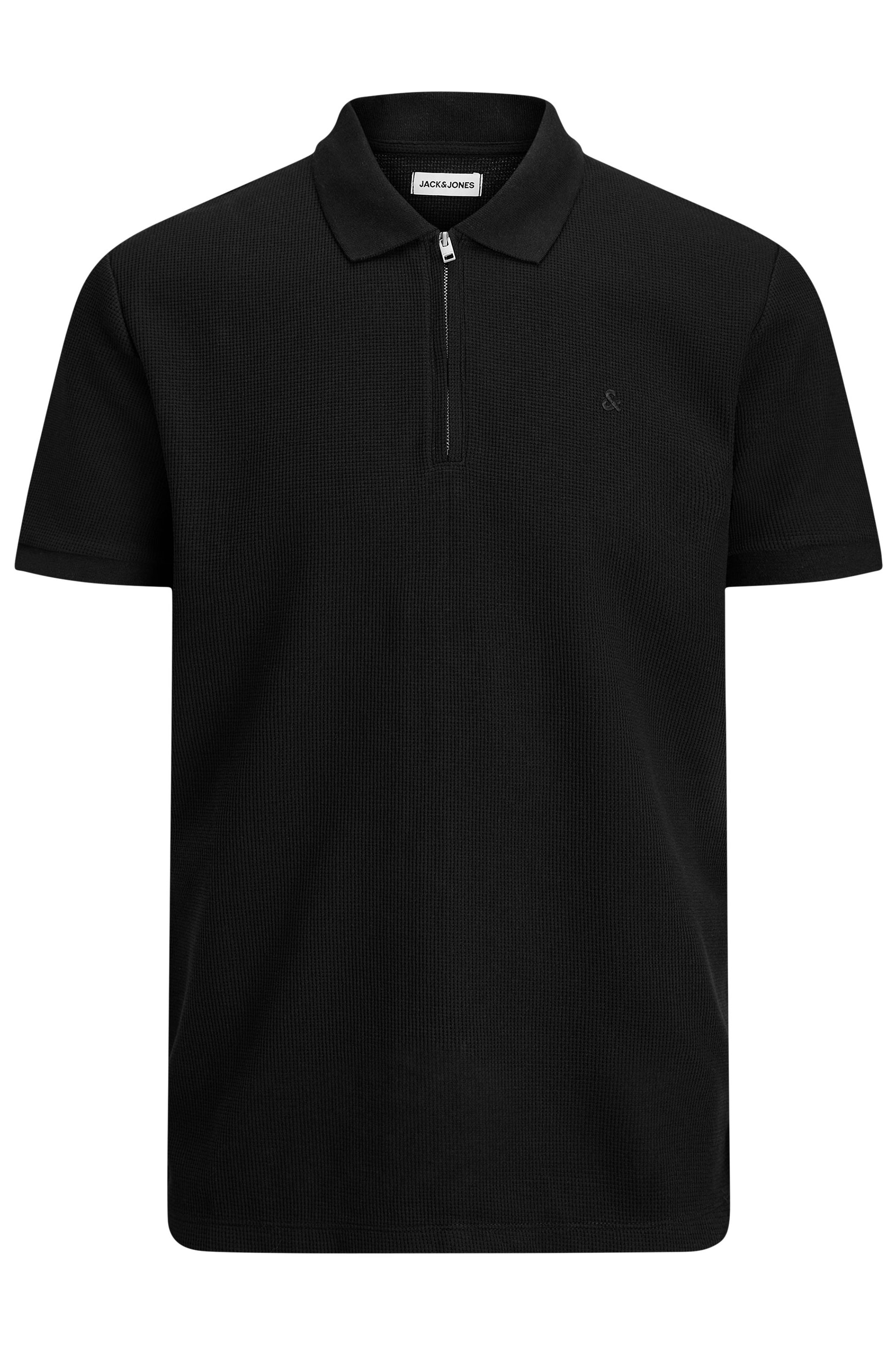 JACK & JONES Big & Tall Black Zip Neck Polo Shirt | BadRhino 2