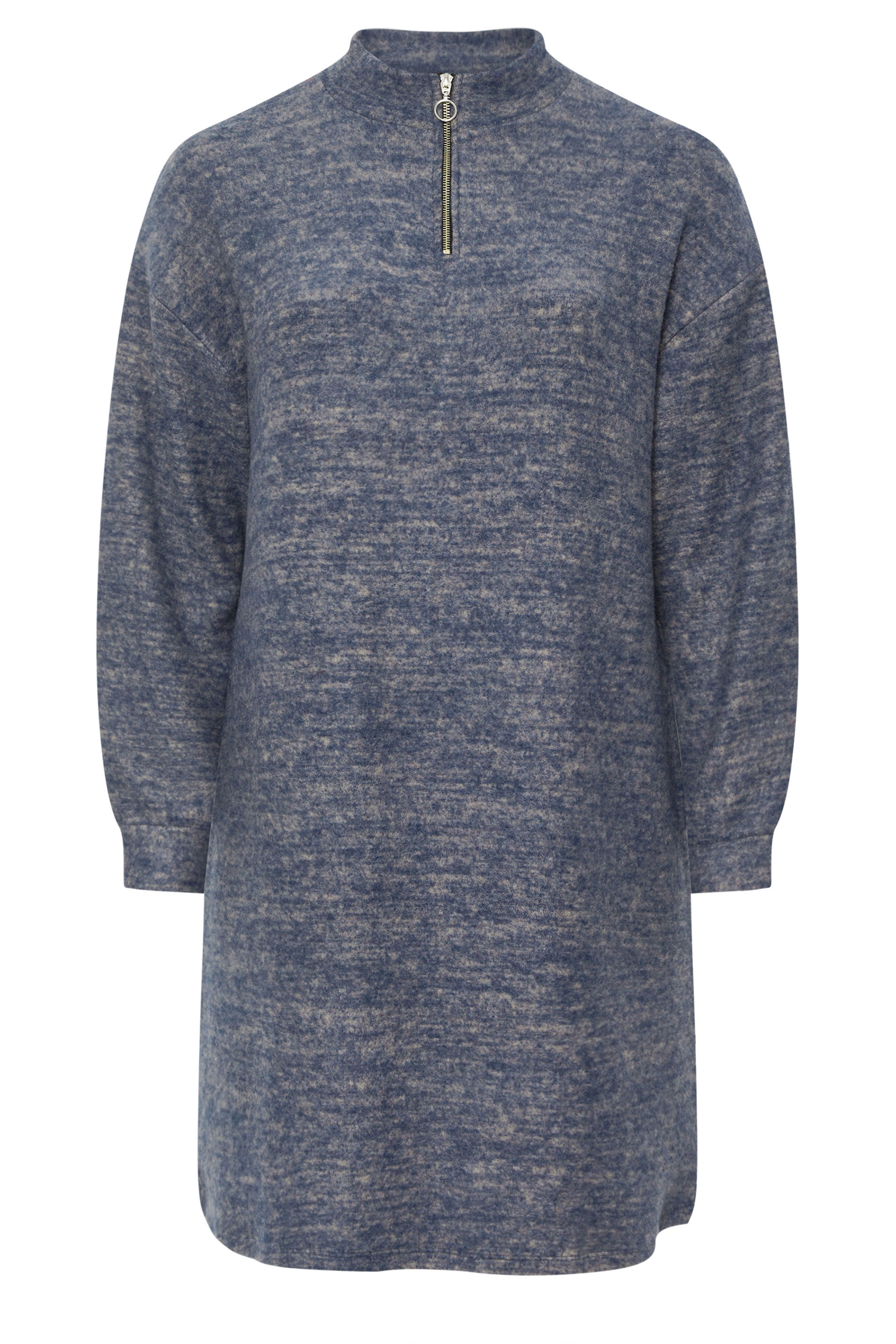 YOURS Plus Size Blue Soft Touch Zip Jumper Dress | Yours Clothing 5