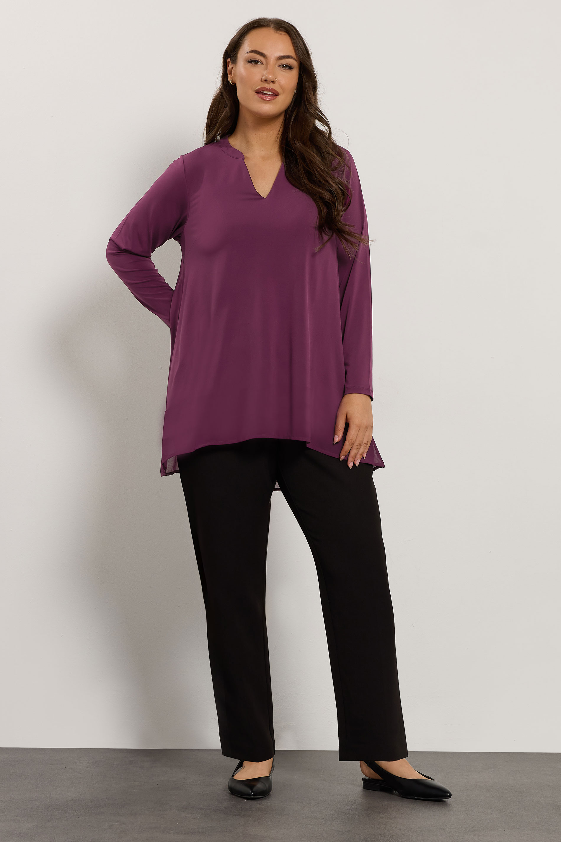 EVANS Plus Size Purple Chiffon Hem Blouse | Evans 1