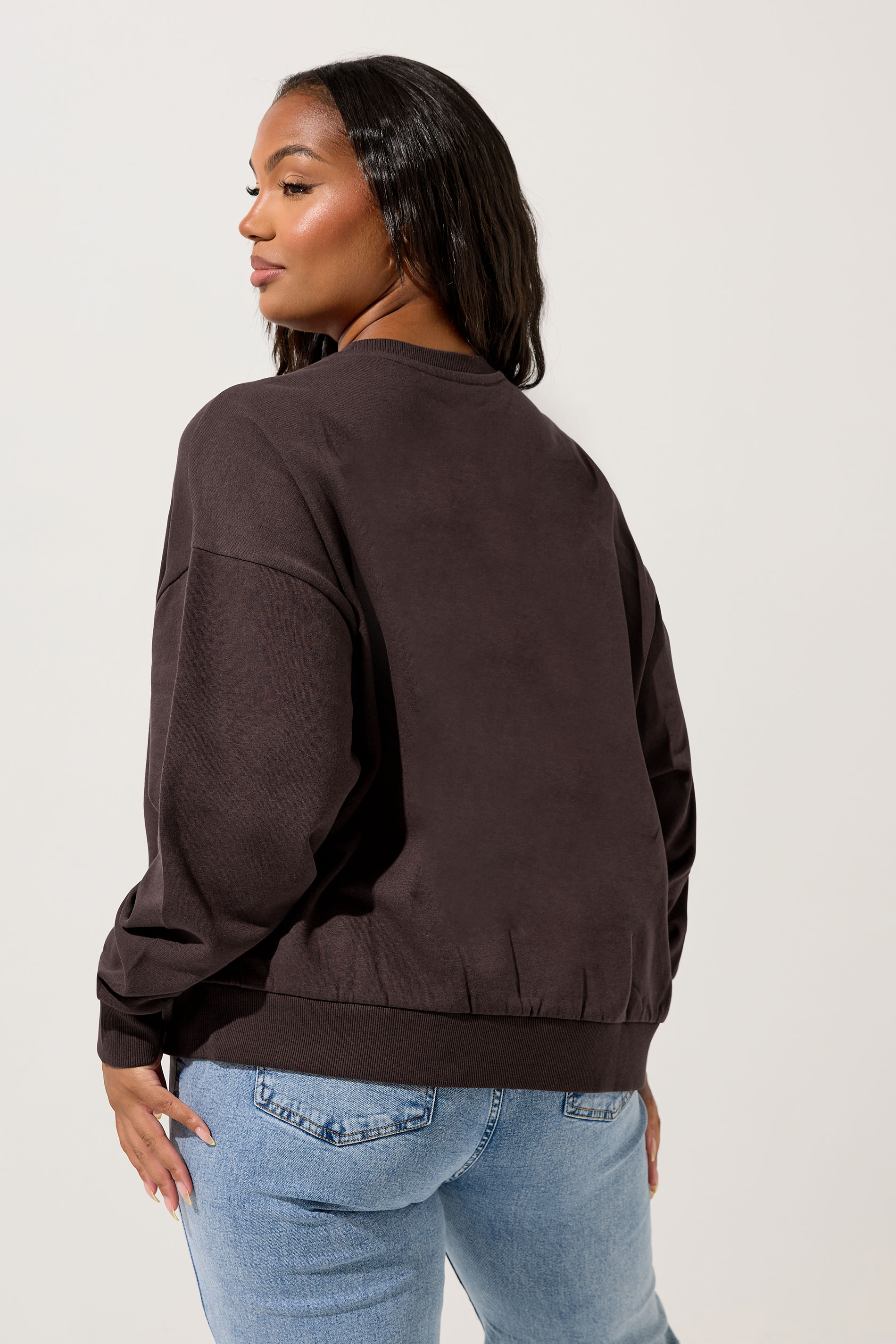 YOURS Plus Size Chocolate Brown 'NYC' Check Sweatshirt | Yours Clothing 2