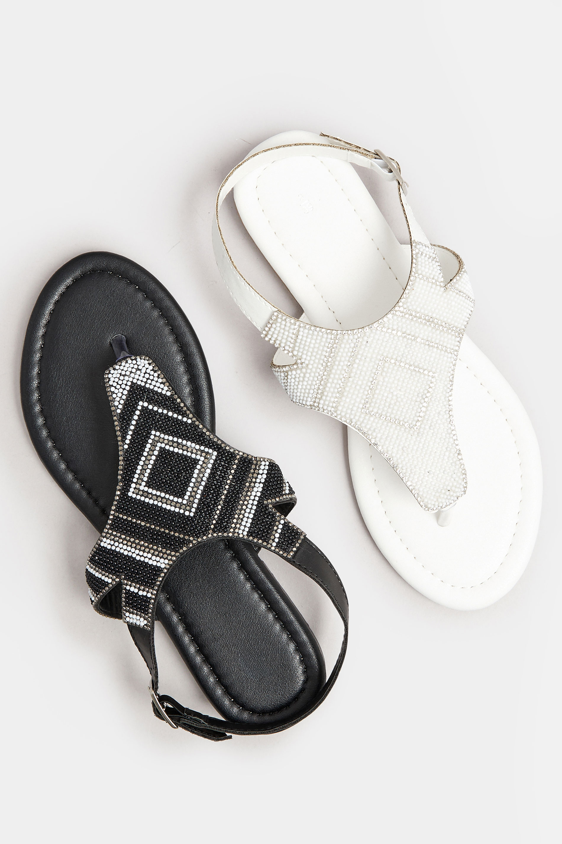 LTS White Beaded Ankle Strap Sandals In Standard Fit | Long Tall Sally 6