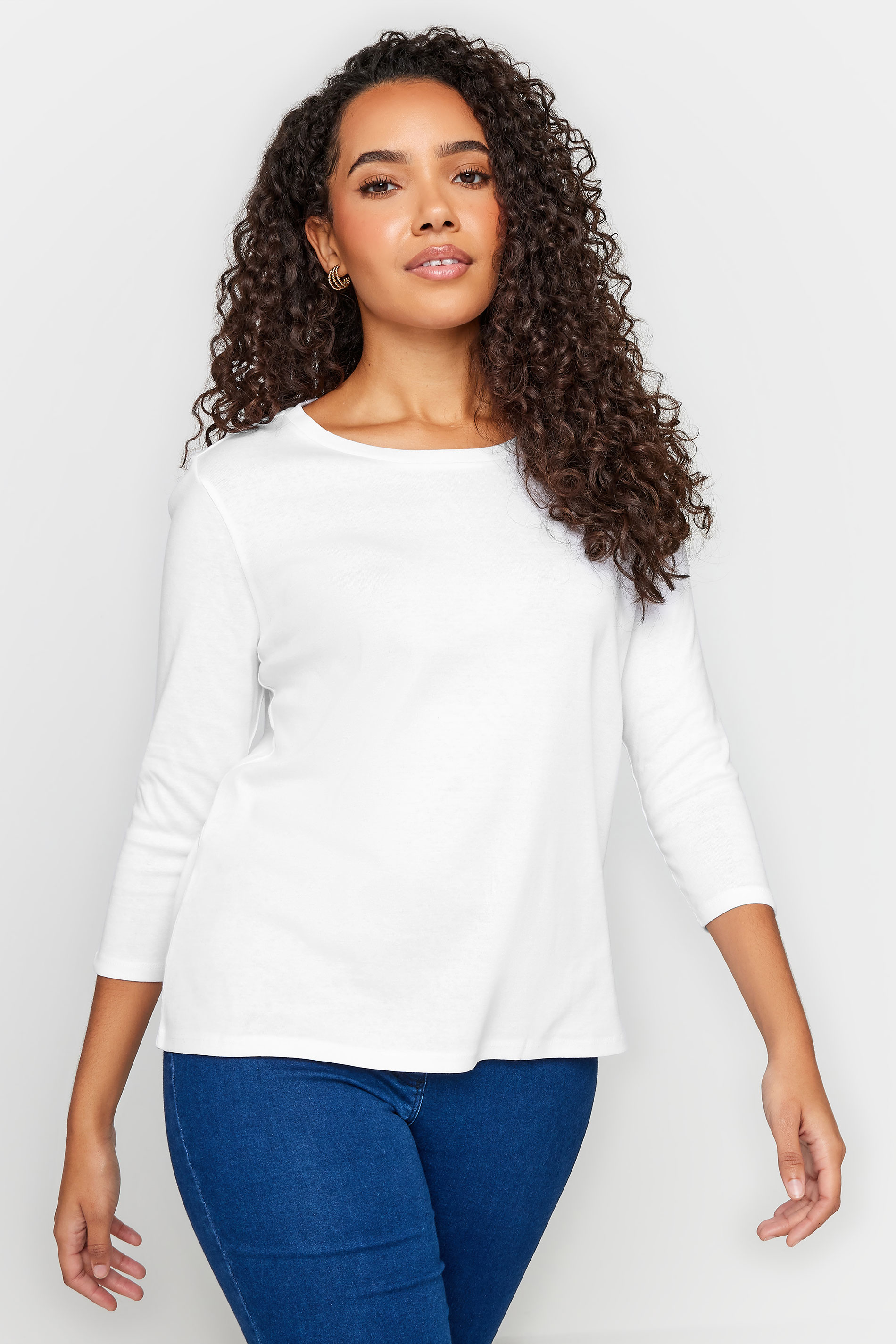 M&Co White 3/4 Sleeve Cotton Top | M&Co  1