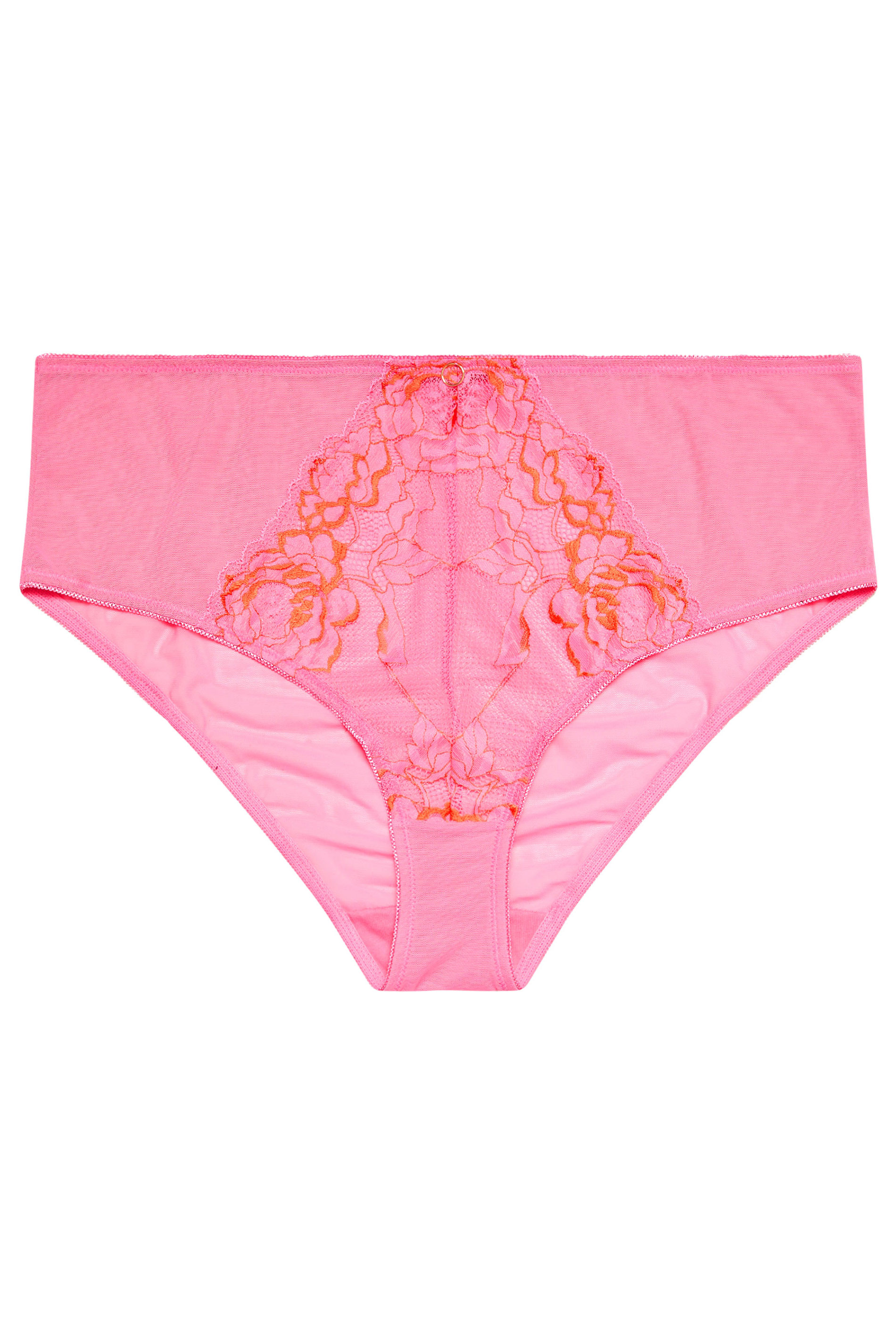 YOURS Plus Size Pink Floral Lace Mesh Full Briefs | Yours Clothing 5