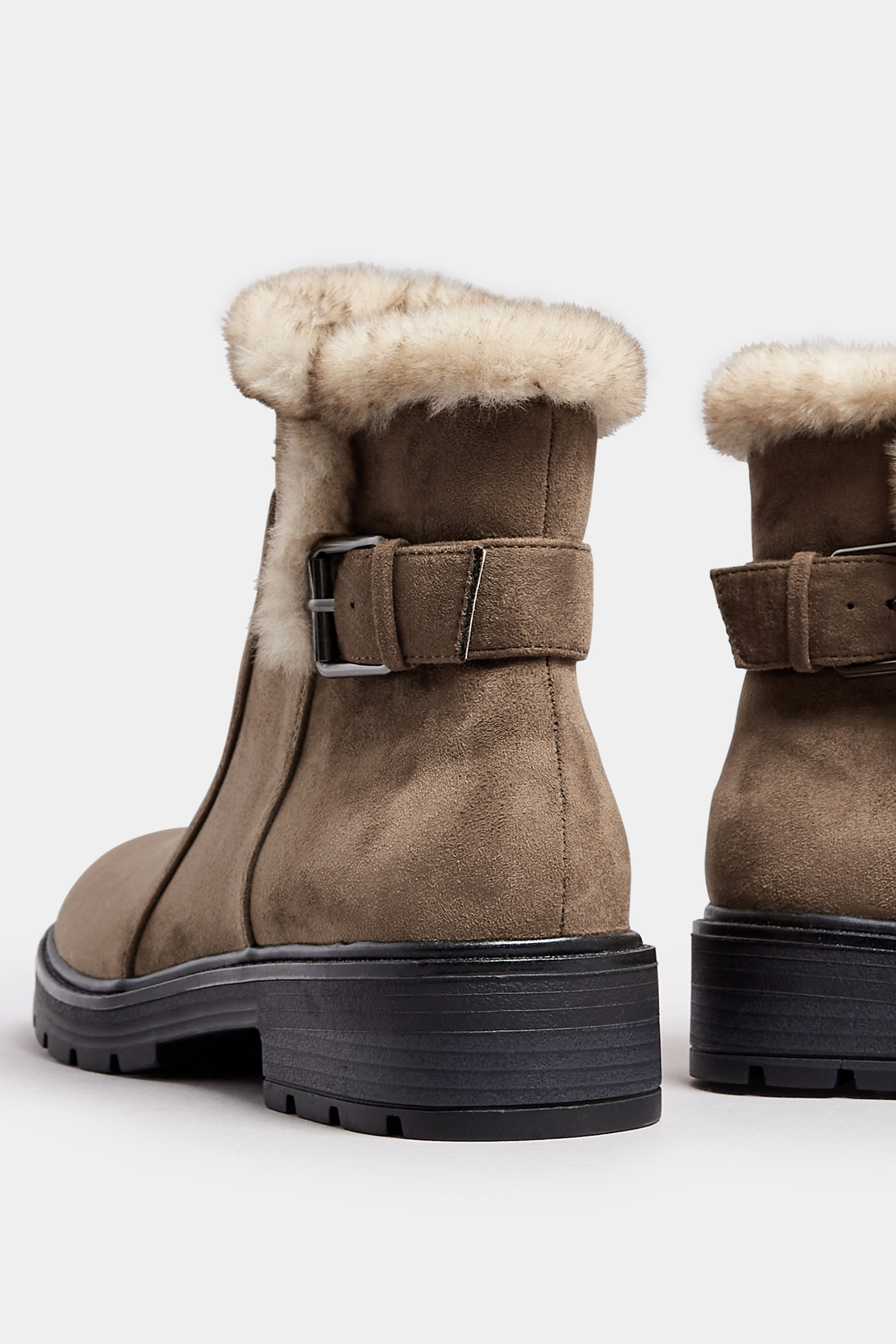 LTS Brown Faux Fur Lined Biker Boots In Standard Fit | Long Tall Sally 4