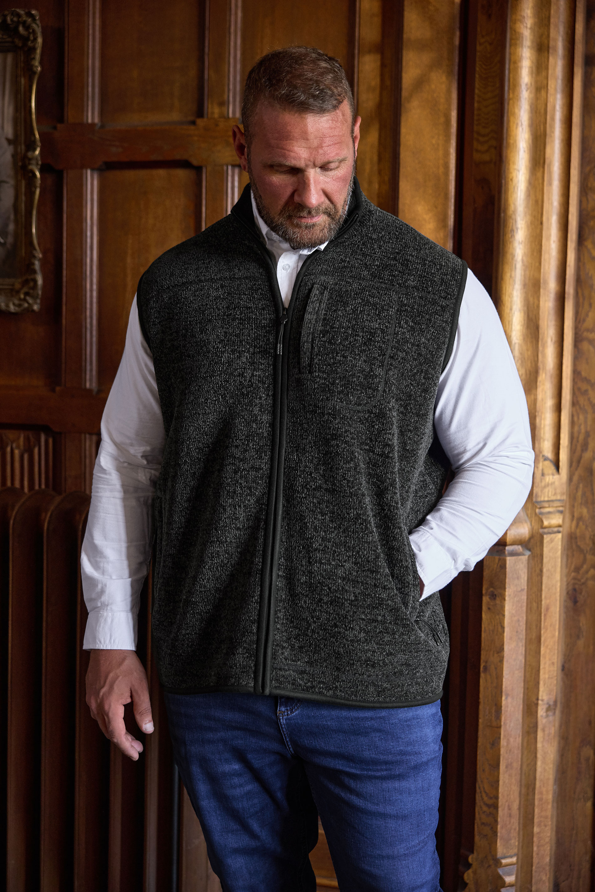 BadRhino Big & Tall Grey Fleece Pocket Gilet | BadRhino 3
