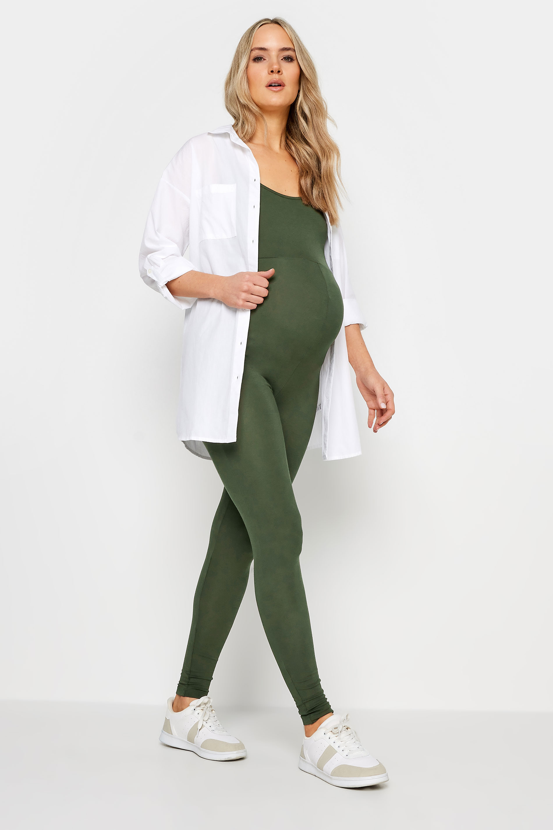 LTS Tall Women's Maternity Khaki Green Sleeveless Unitard Jumpsuit | Long Tall Sally 1