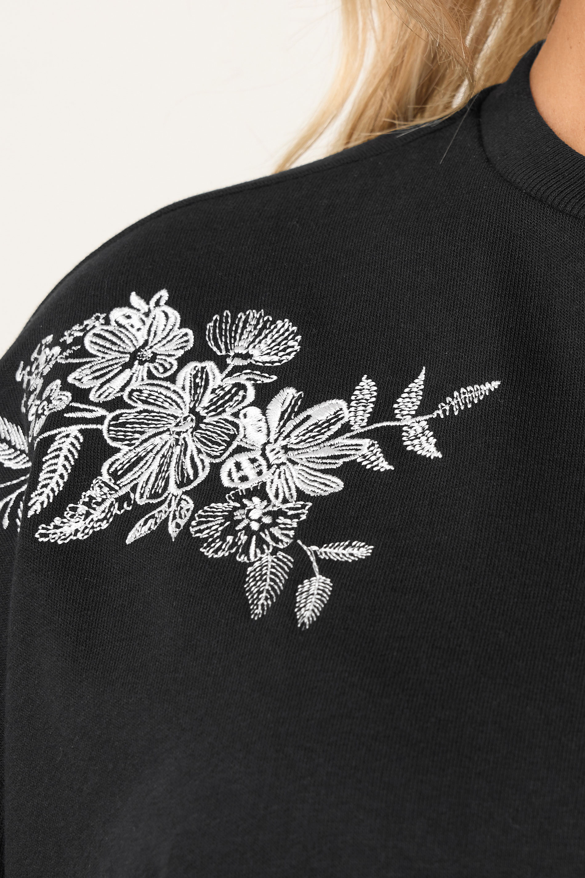 YOURS Plus Size Black Embroidered Sweatshirt | Yours Clothing 2
