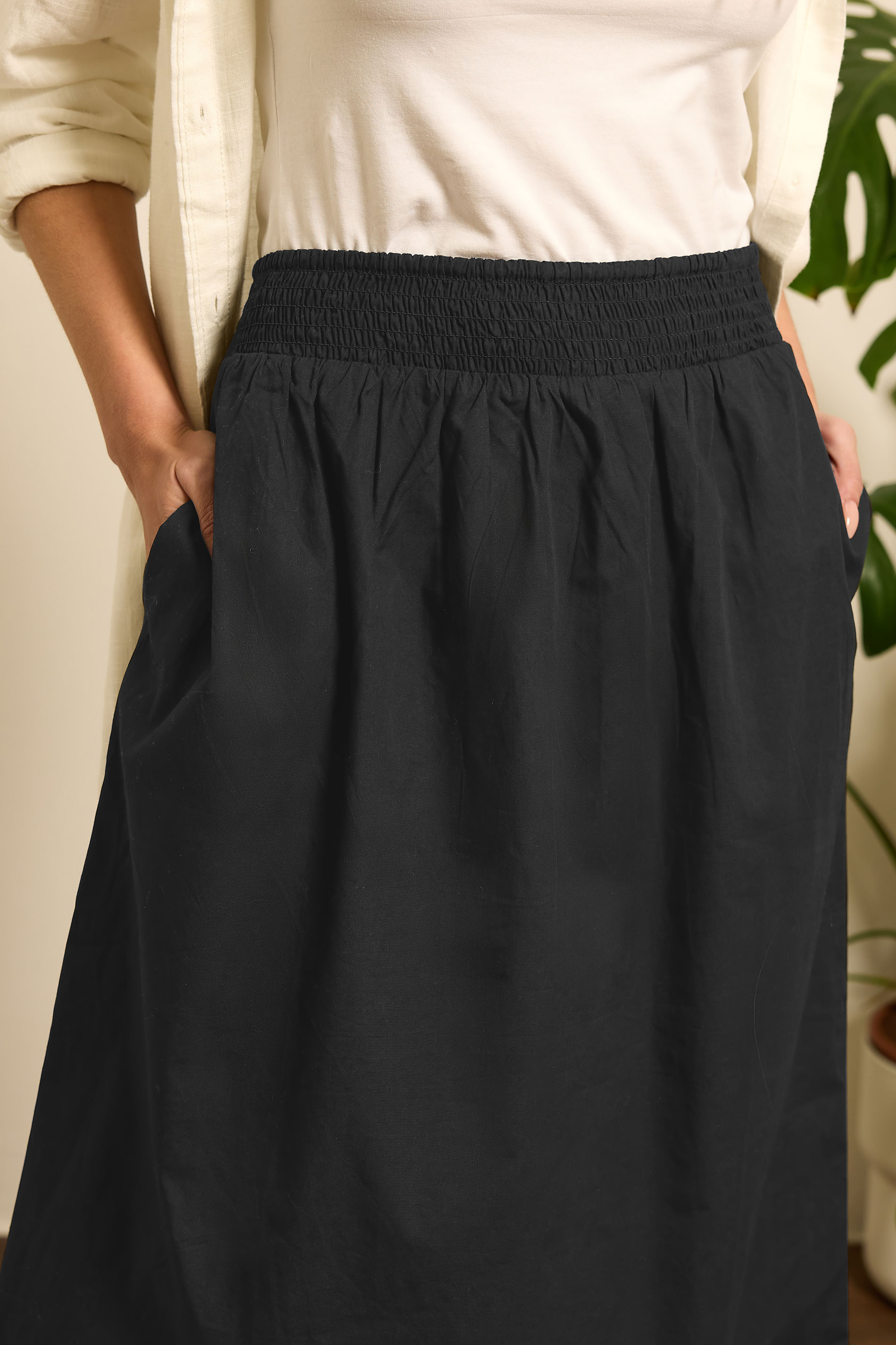 M&Co Black Cotton Pocket Detail Midi Skirt | M&Co 4