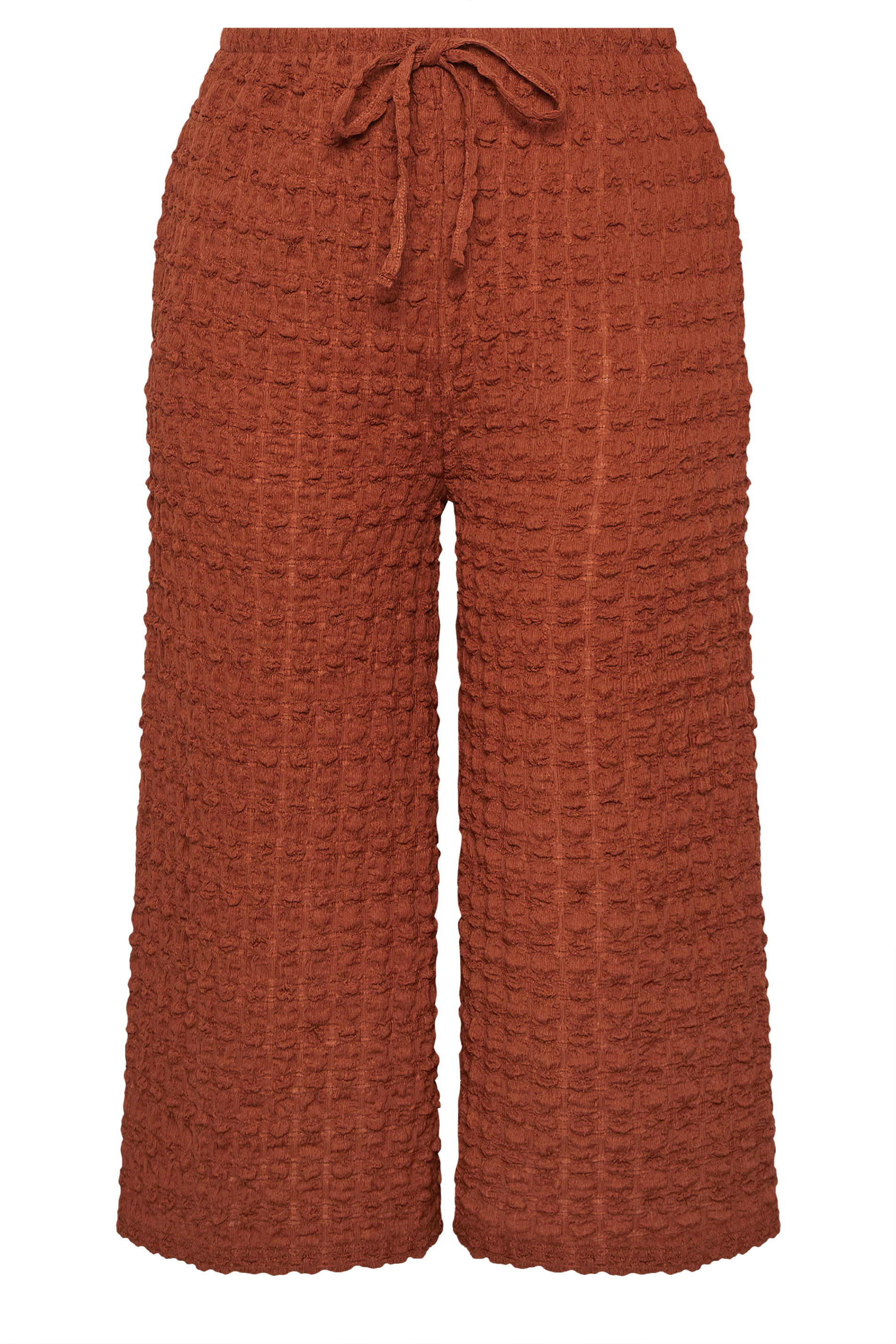 YOURS Plus Size Rust Orange Bubble Textured Cropped Trousers | Yours Clothing 5