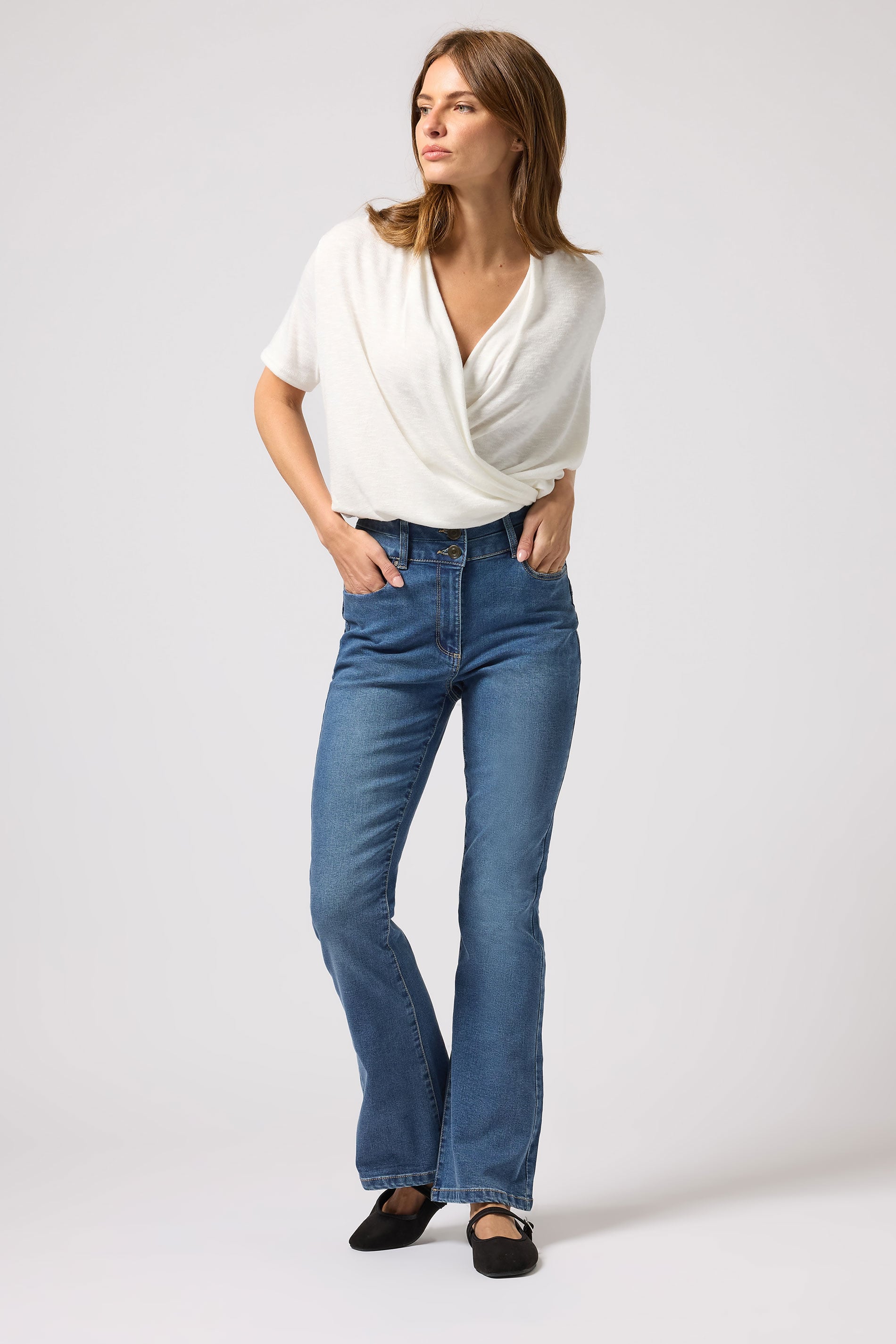 M&Co Mid Wash Blue Lift & Shape Kick Flare Jeans | M&Co 1