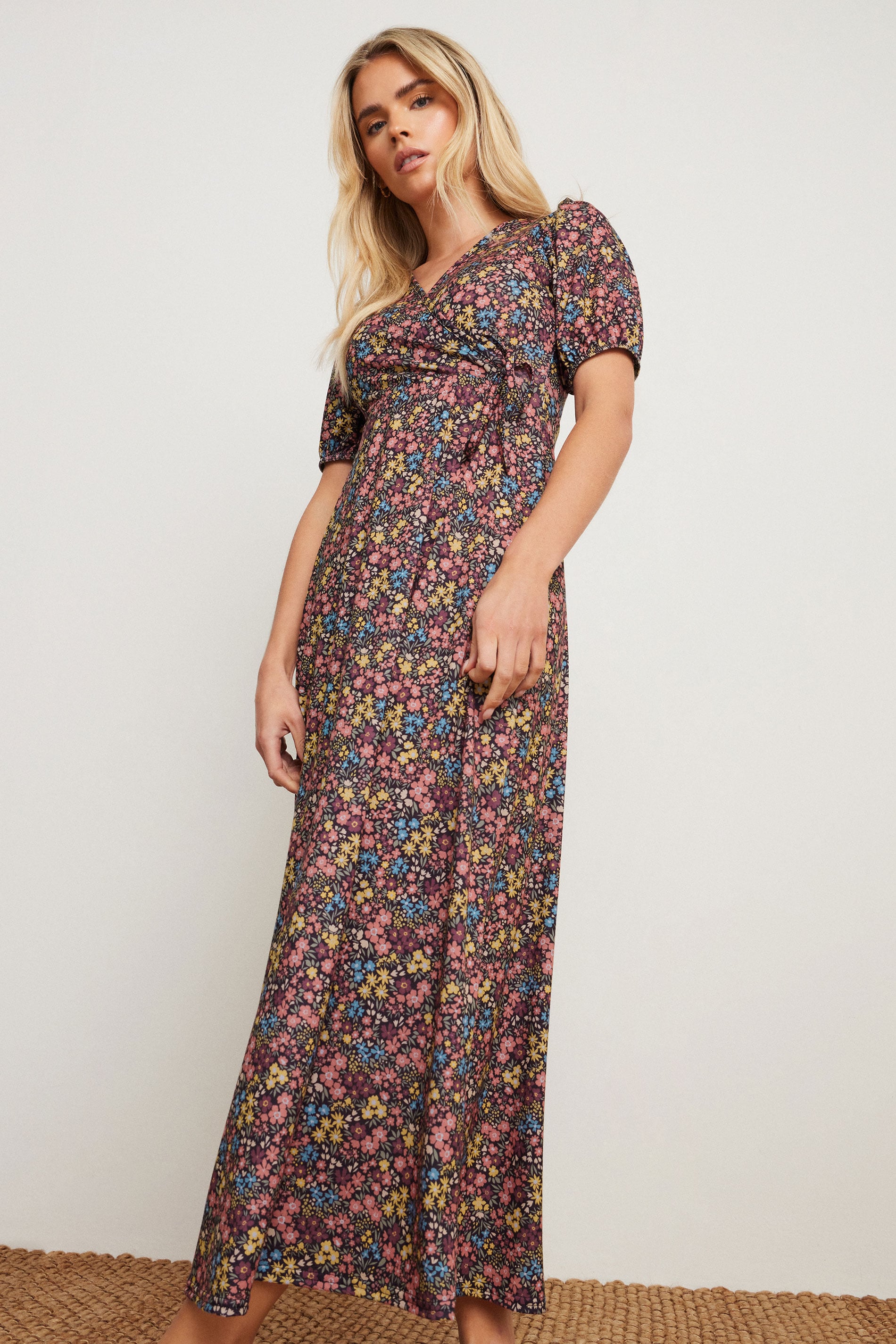 M&Co Petite Orange Ditsy Floral Wrap Dress | M&Co 4