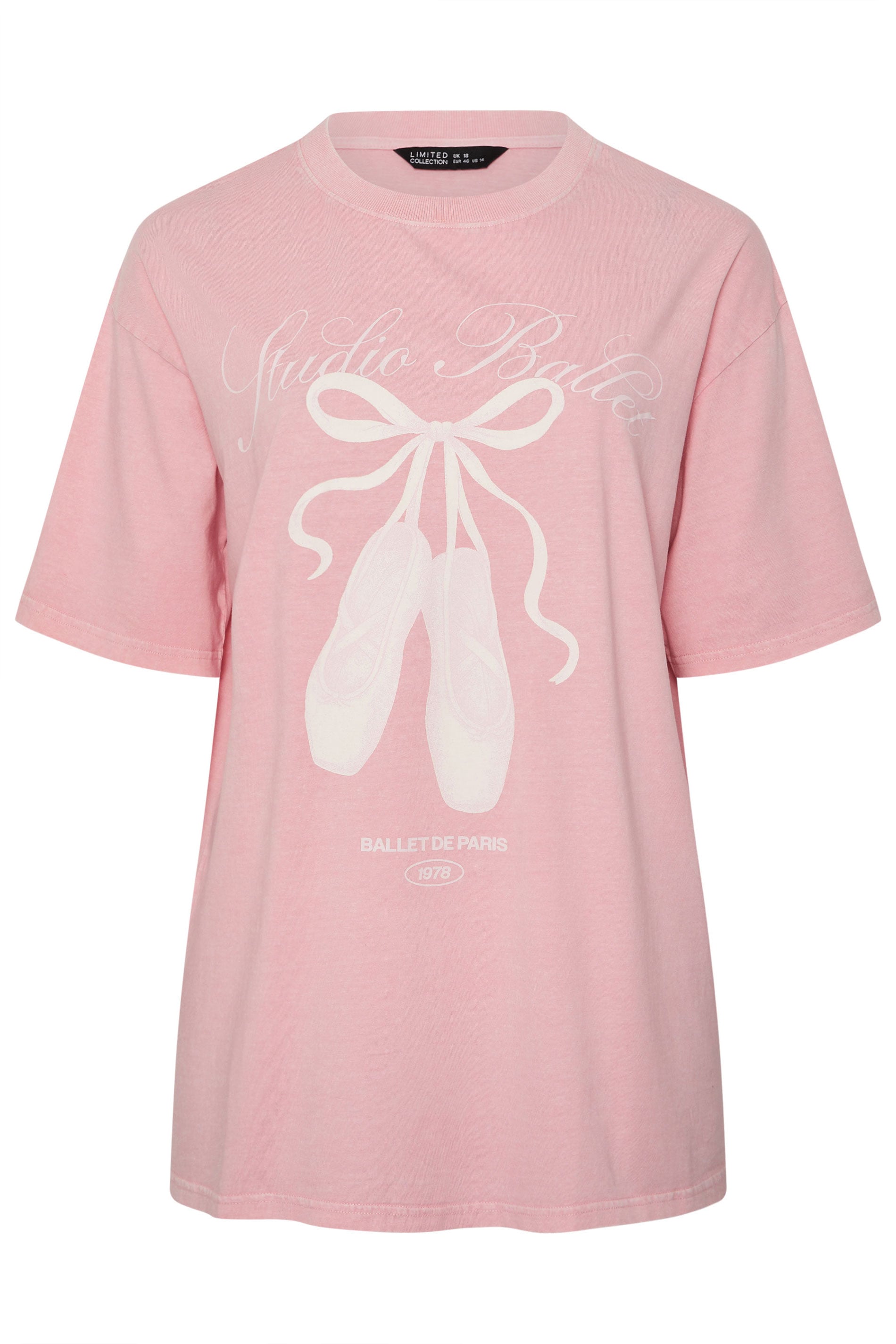 LIMITED COLLECTION Plus Size Pink Longline Ballet Acid Wash T-Shirt | Yours Clothing 5