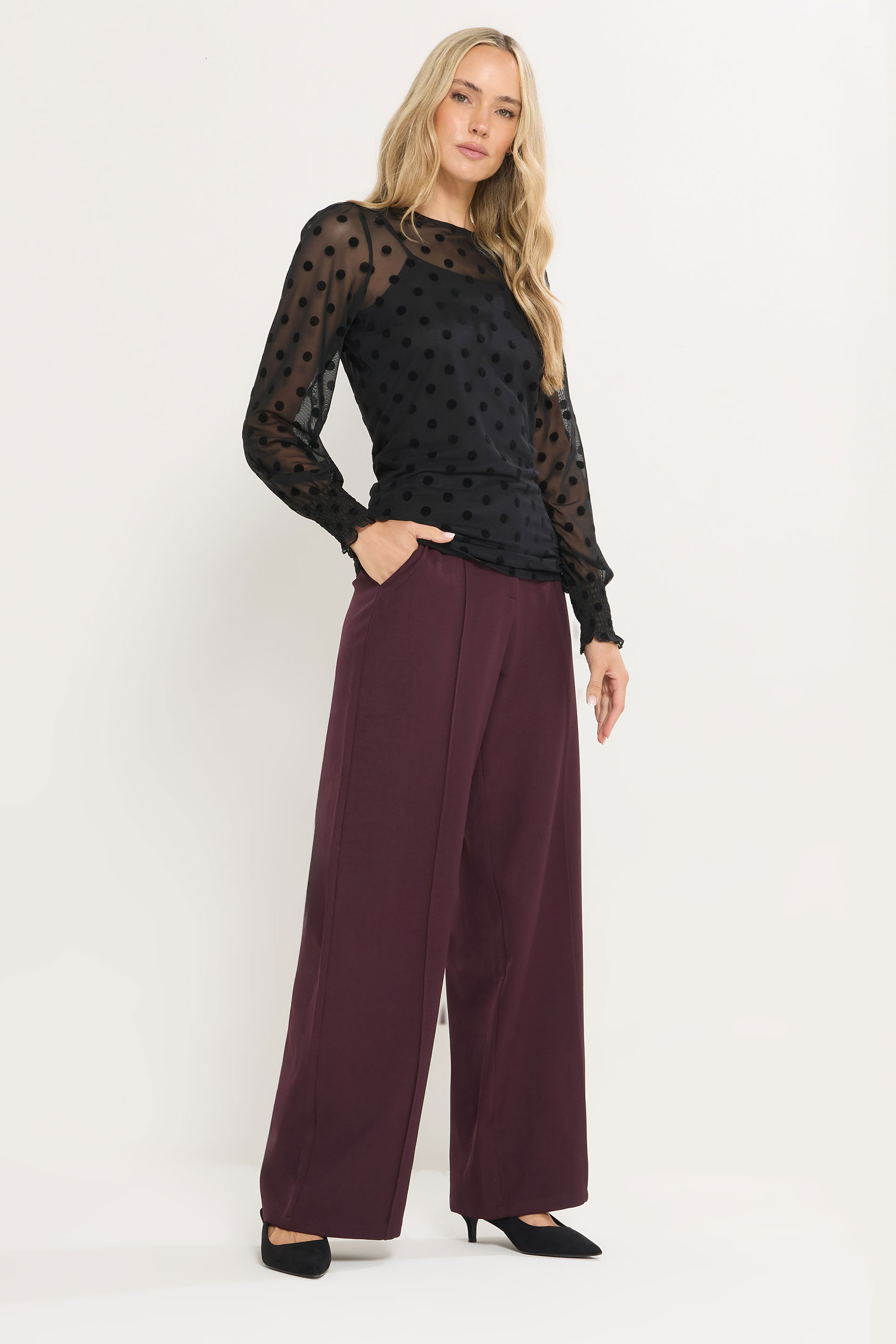 LTS Tall Black Burnout Polka Dot Mesh Blouse | Long Tall Sally 2