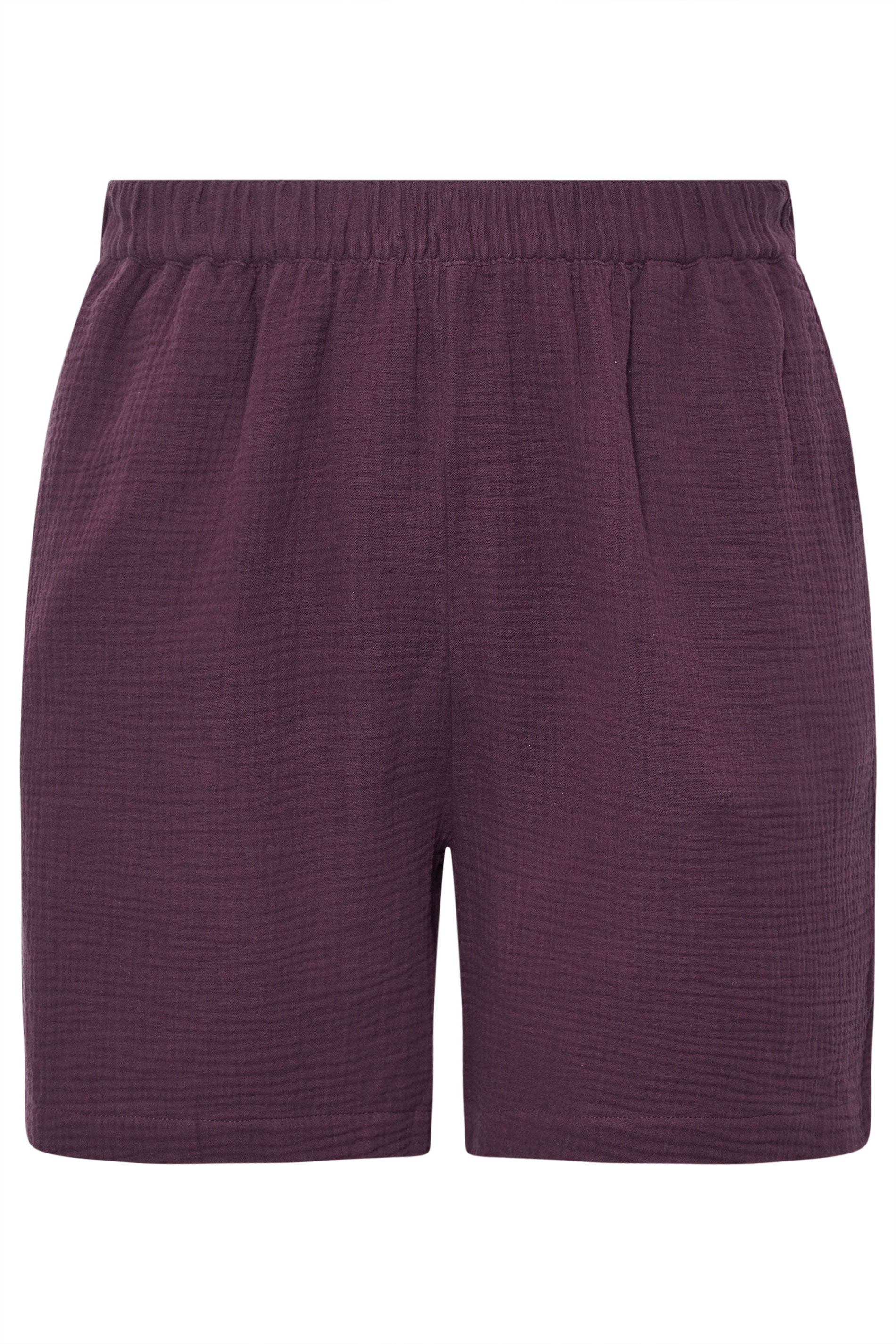 YOURS Plus Size Purple Cotton Cheesecloth Shorts | Yours Clothing 5