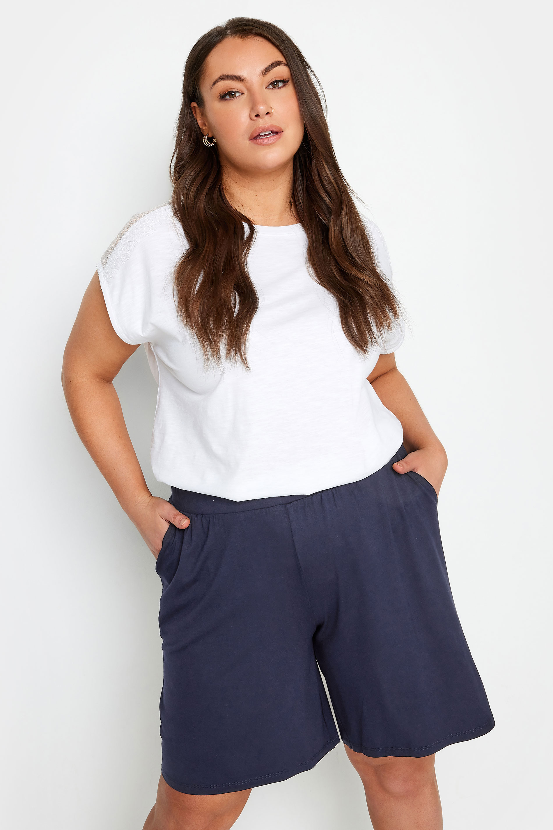 YOURS Plus Size Navy Blue Jersey Pull On Shorts | Sizes 16 to 36 | Yours Clothing 3