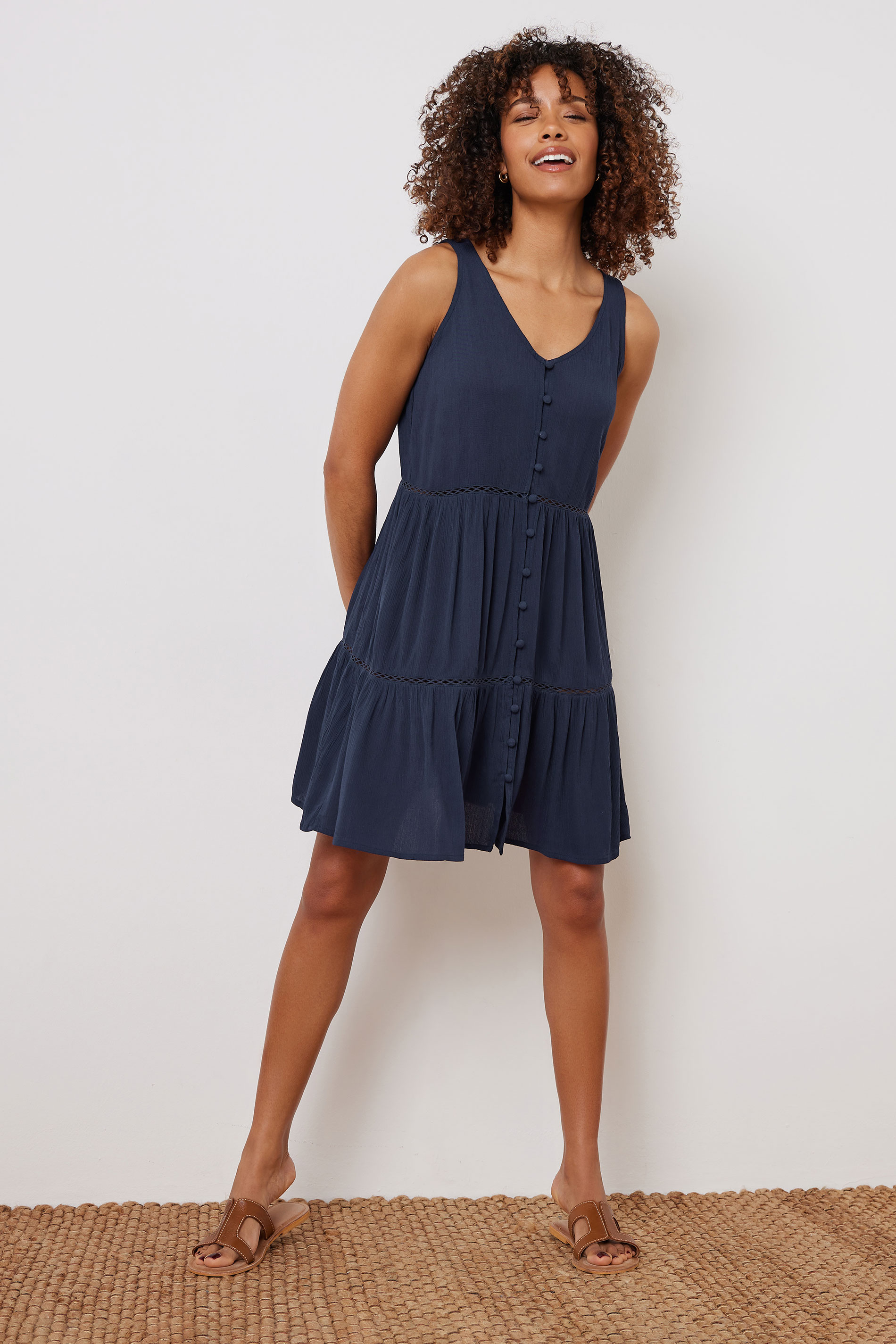 M&Co Navy Blue Button Front Beach Dress | M&Co 1