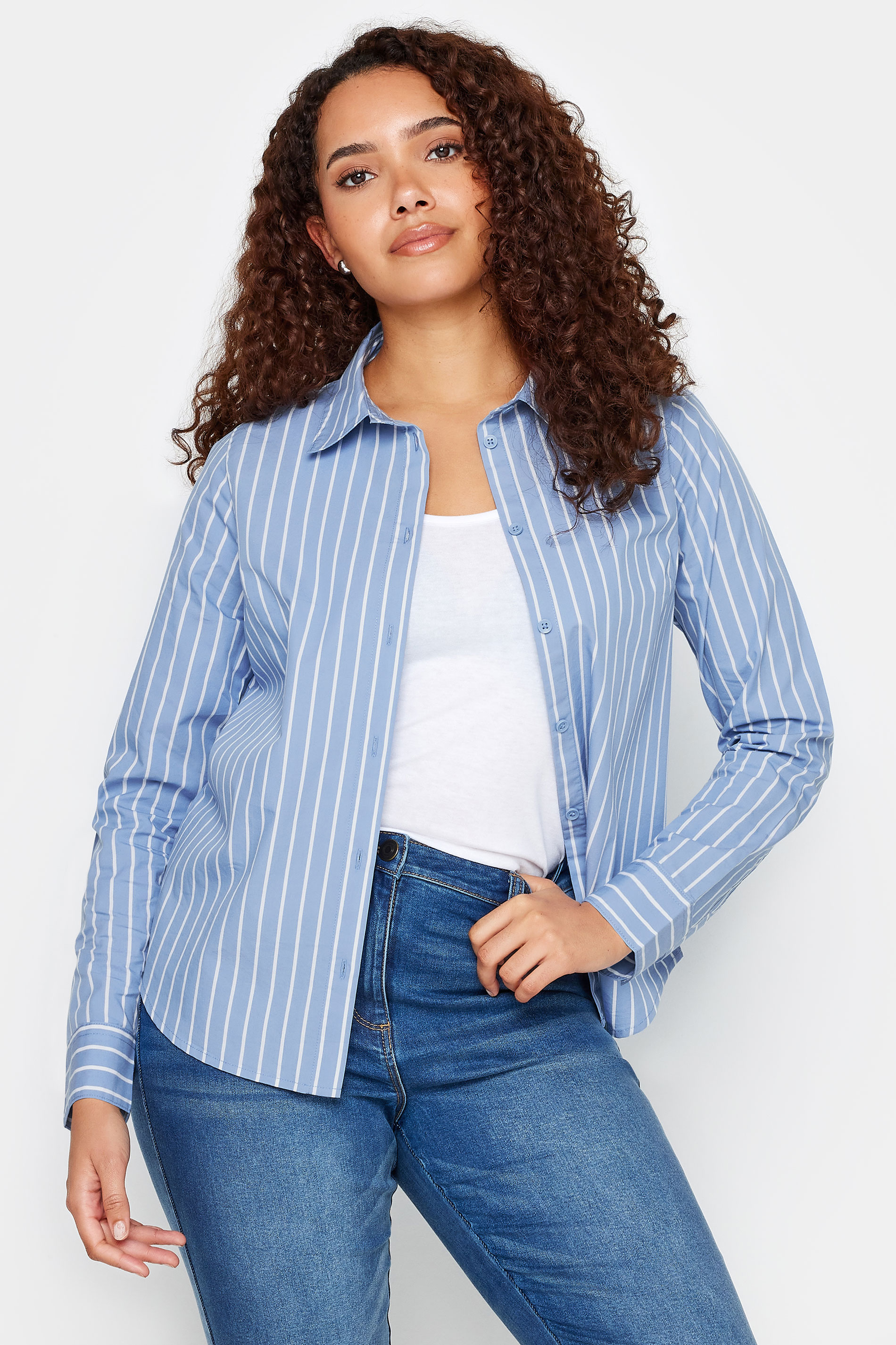 M&Co Blue & White Striped Cotton Poplin Shirt | M&Co 1