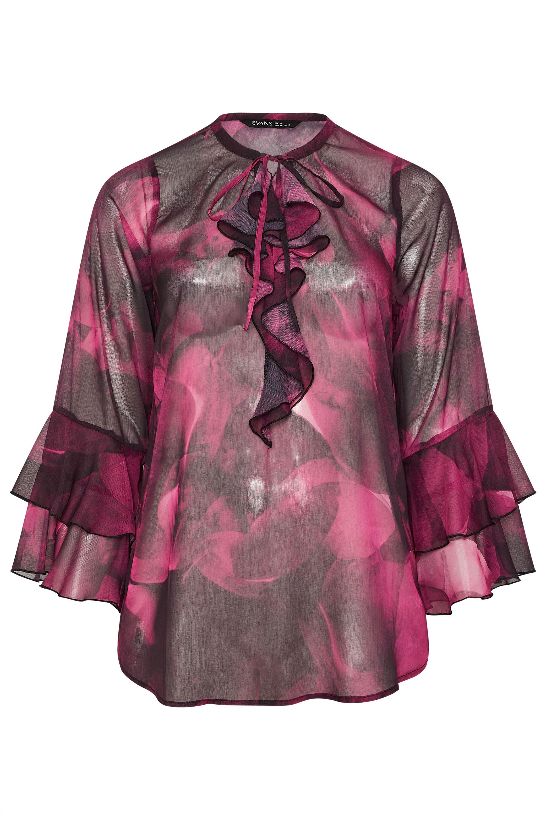 EVANS Plus Size Red Floral Print Tie Neck Blouse | Evans 6