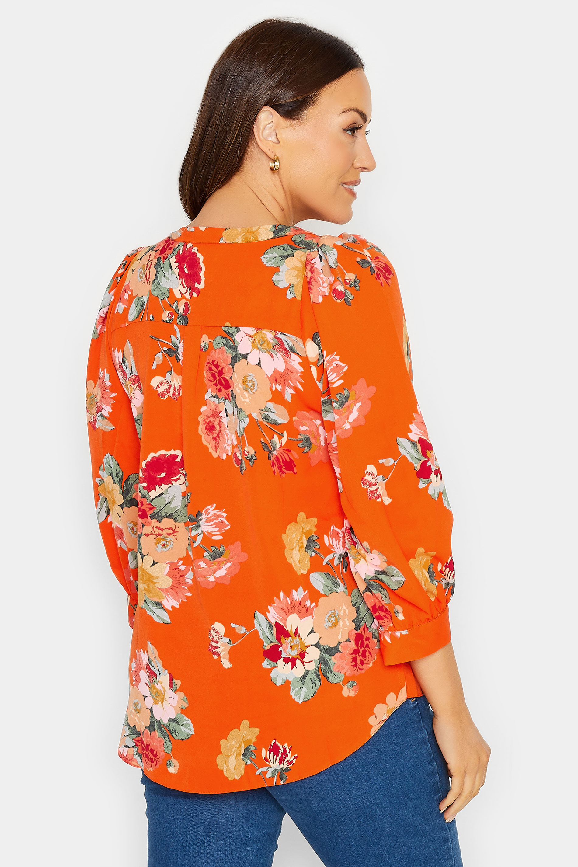 M&Co Orange Floral 3/4 Sleeve Blouse | M&Co 3