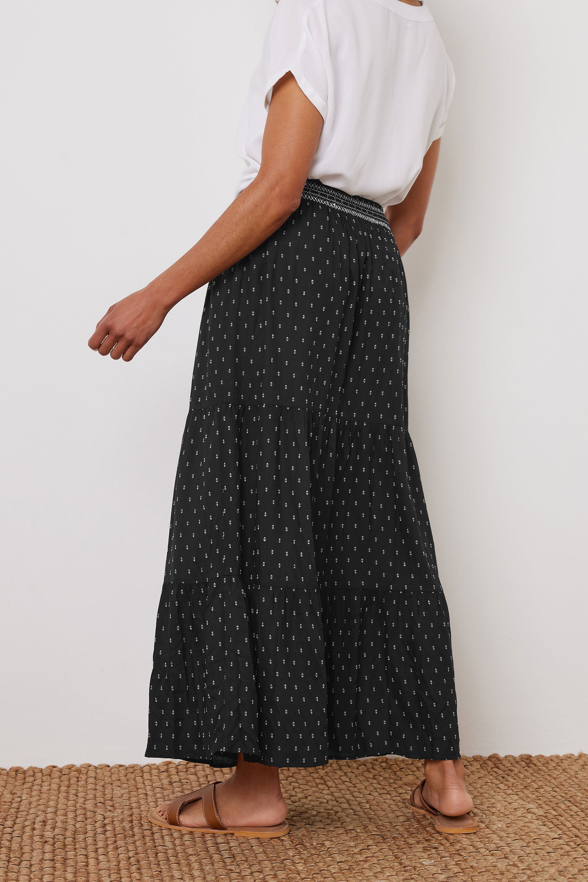 M&Co Black Dobby Tiered Maxi Skirt | M&Co 4