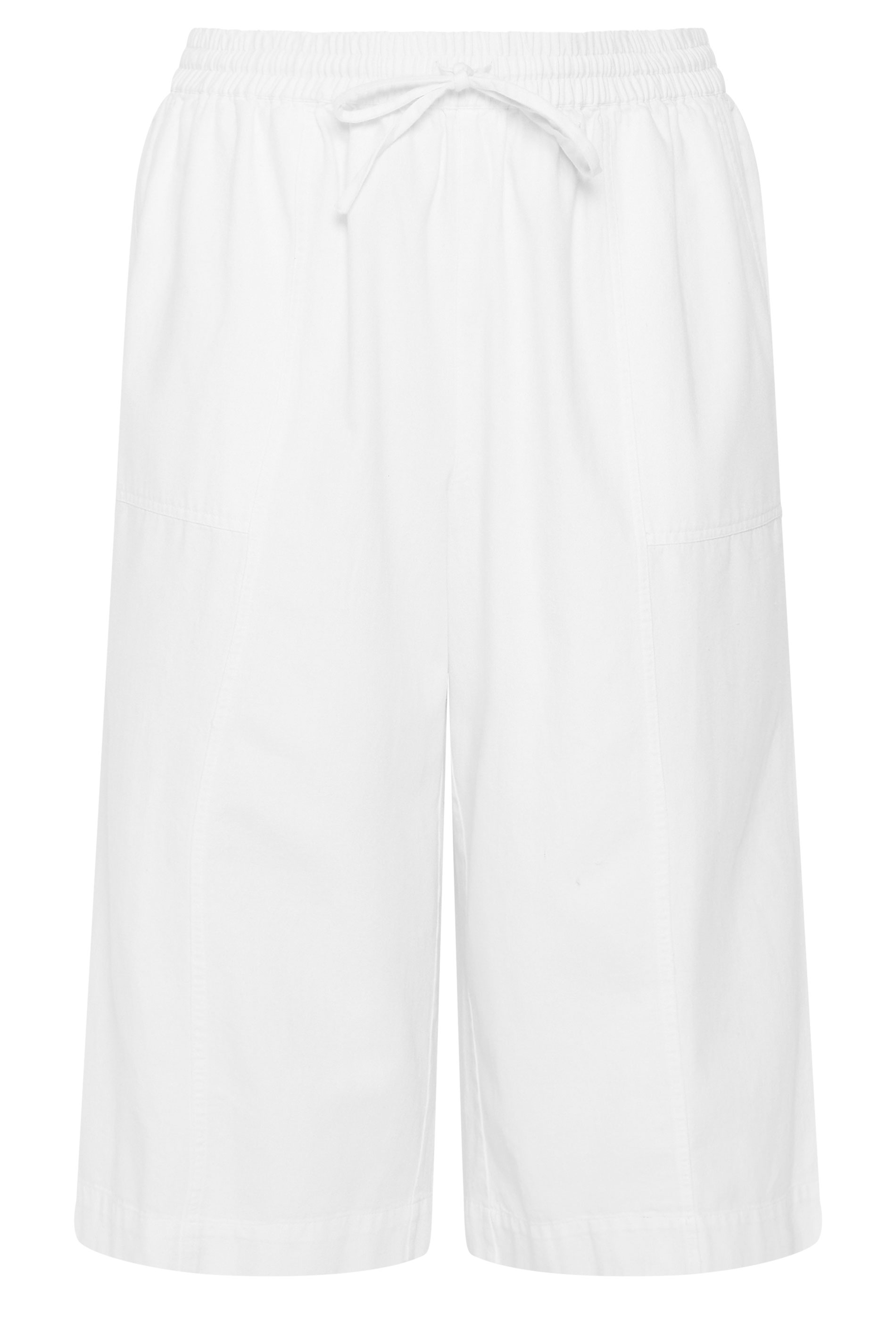 EVANS Plus Size White Cropped Pull On Cotton Trousers | Evans 5